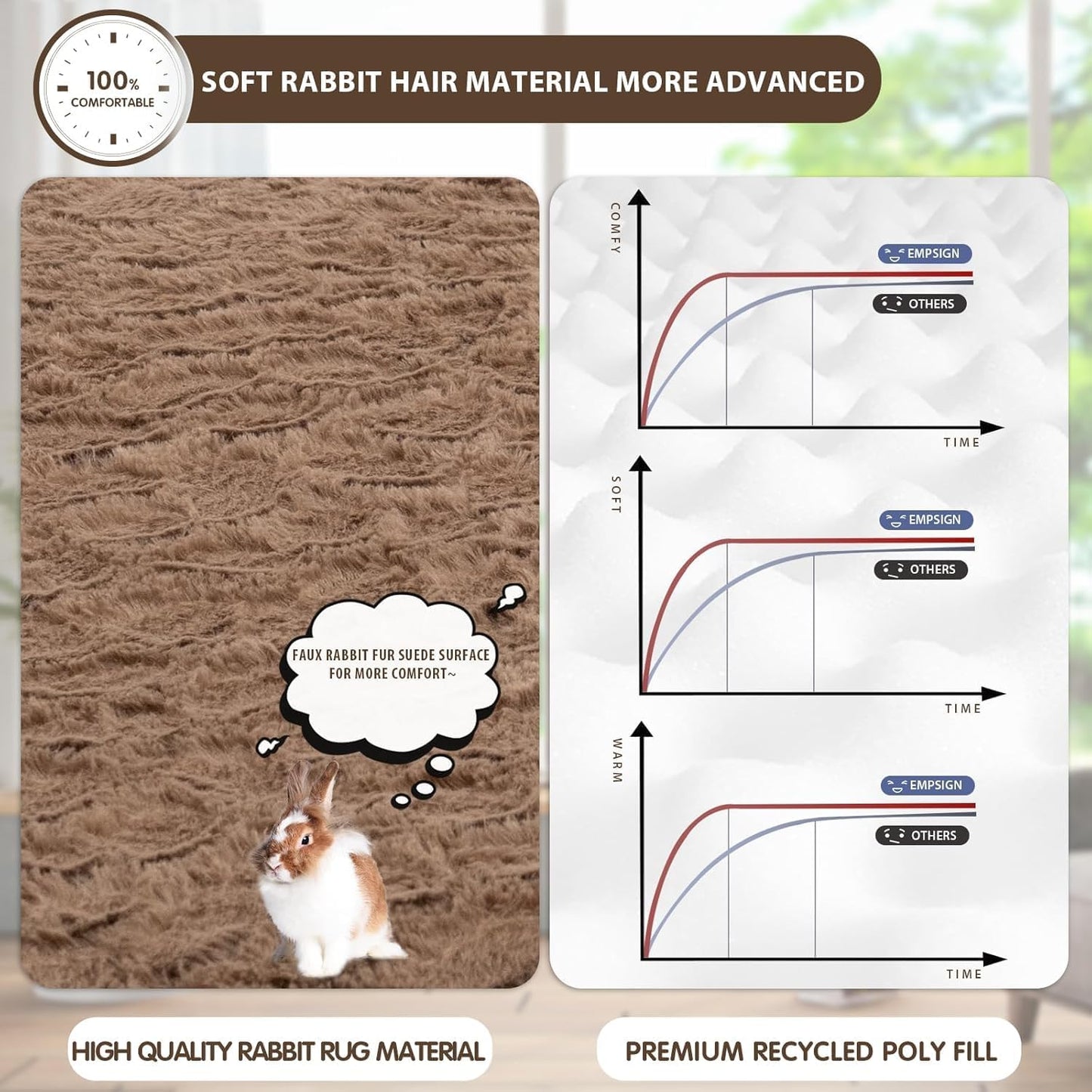 EMPSIGN Dog Bed Mat 35 Inch Reversible Warm & Cool,Washable Dog Crate Bed with Egg Crate Foam Support, Pet Sleeping Mat for Large Medium Small Dogs, Fluffy Kennel Pad(Brown)