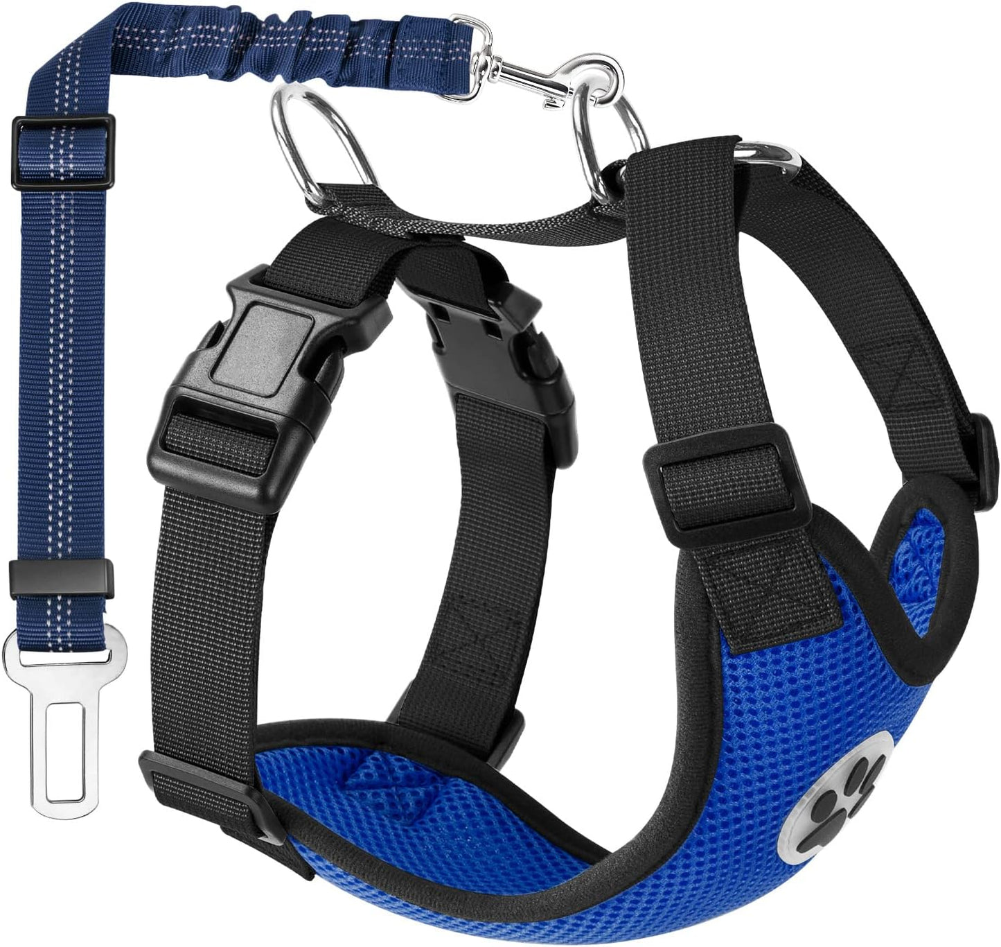 Lukovee Dog Seat Belt - Adjustable Dog Car Harness for Large, Medium & Small Dogs, Soft Padded & Breathable Mesh Dog Seatbelt with Car Vehicle Connector Strap (Blue, Medium)