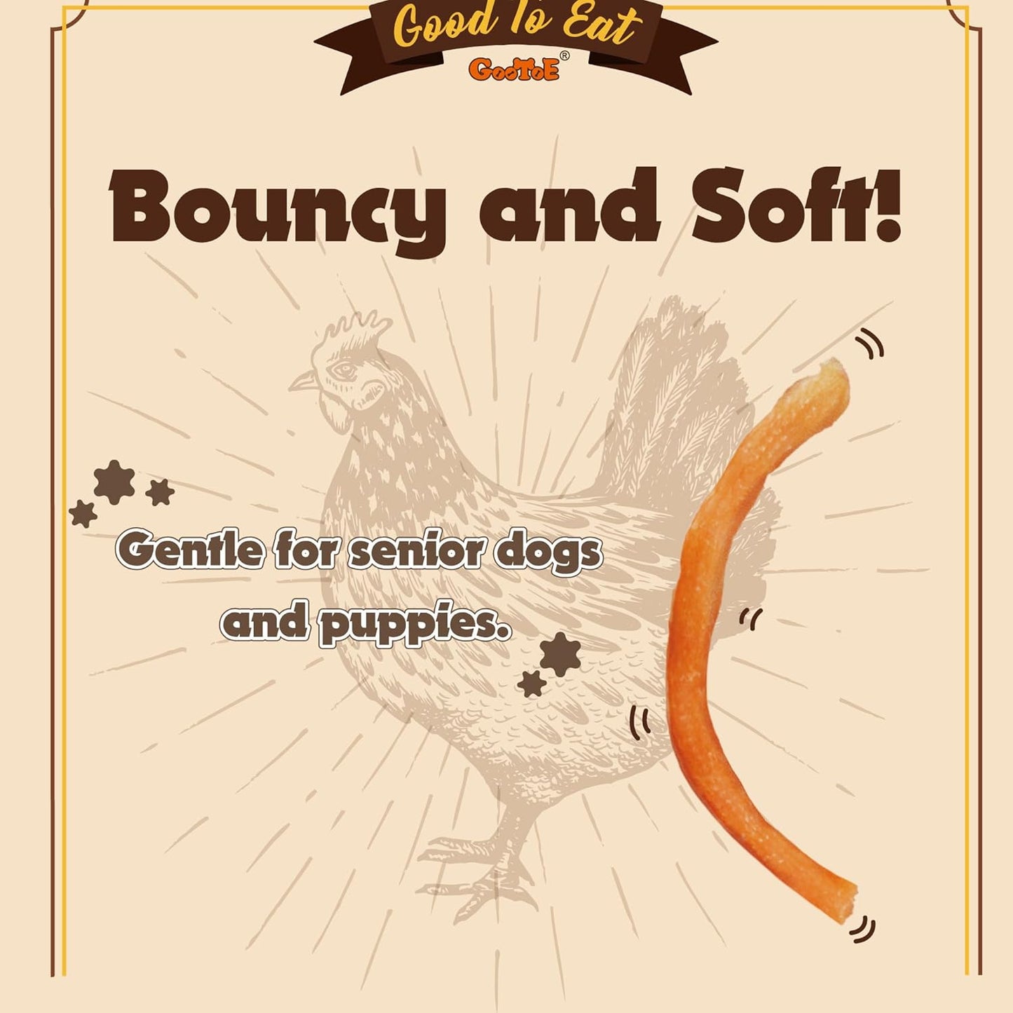 Gootoe Soft Chicken Sticks 1 lb, All Natural, Grain-Free, High-Protein, Healthy & Easily Digestible, Soft Texture, Resealable