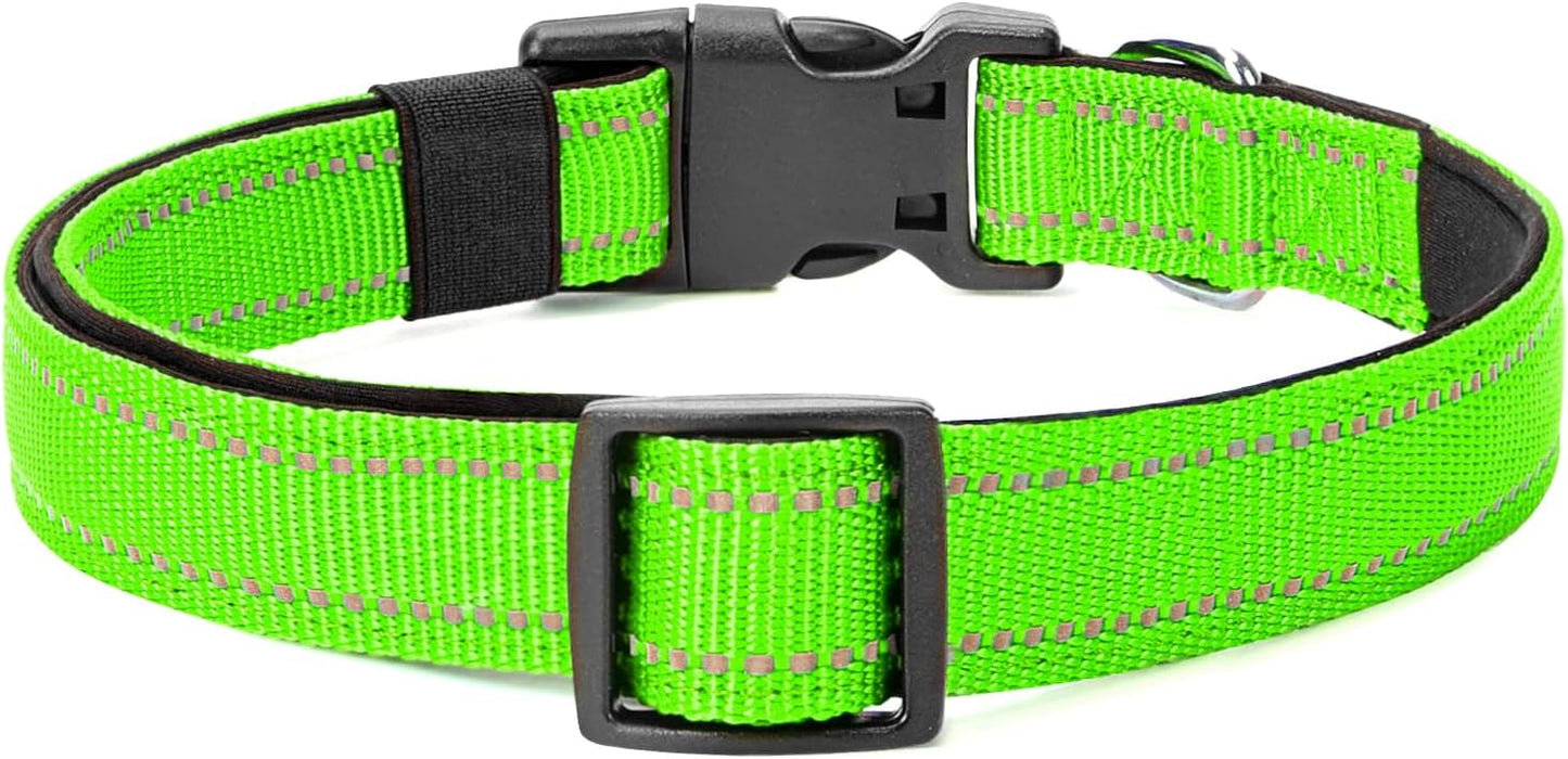 Reflective Dog Collar Padded with Soft Neoprene Breathable Quick Release Basic Dog Collars for Puppy Small Dogs Girl Green