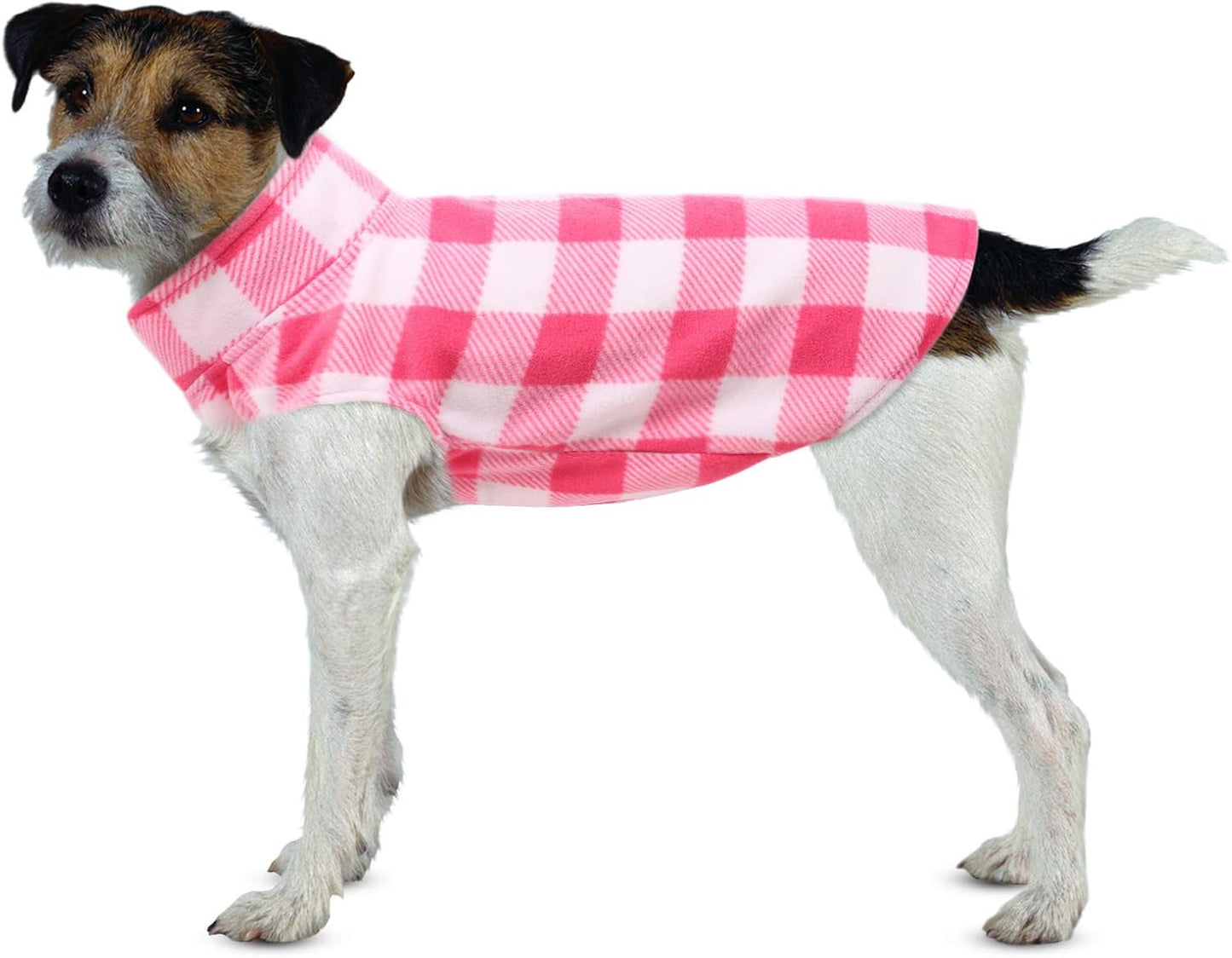 ASENKU Dog Sweater, Plaid Dogs Fleece Vest, Soft Comfortable Pet Pajamas, Warm Winter Puppy Shirt, Cold Weather Coat Jacket Pet Clothes for Small & Medium Dog Breeds, Pink, L