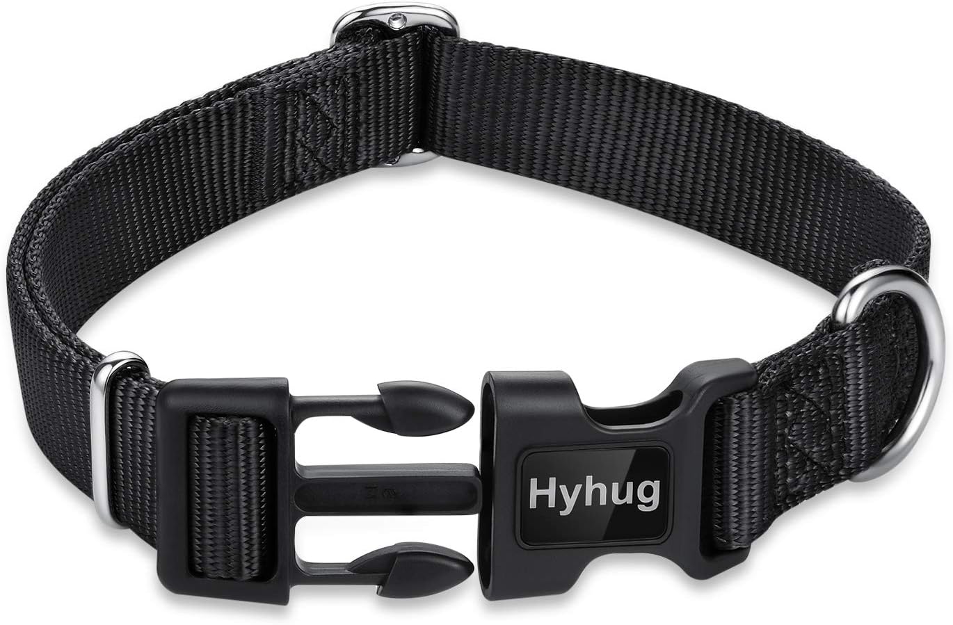 Hyhug Dog Collar for Large Dogs, Heavy Duty Black| Quick Release Nylon Buckle Collar, Adjustable & Durable Pet Supplies for Boy & Girl Dogs (Large, Black)