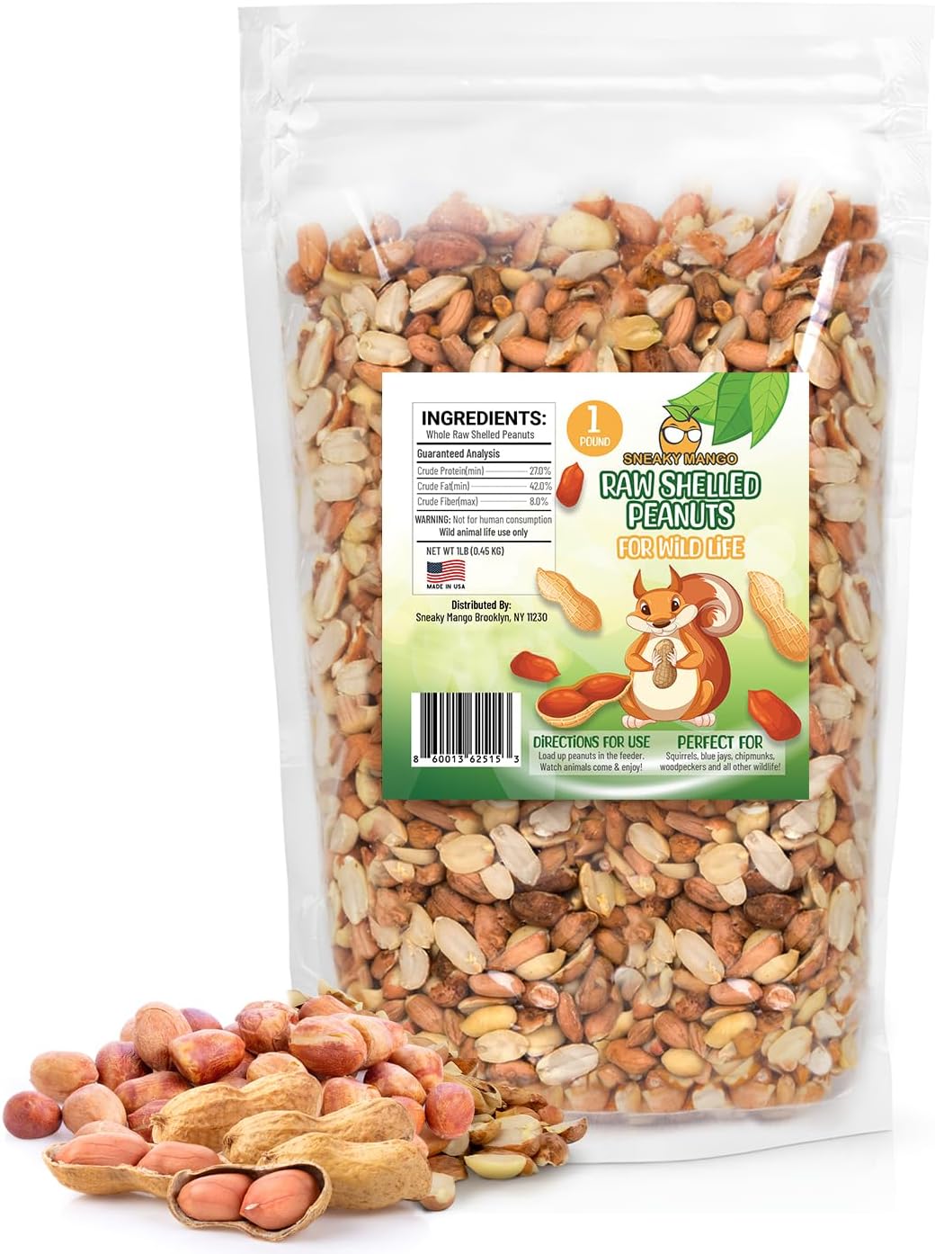 Premium Quality Raw Out of Shell Peanuts - 1 Pound - Shelled Peanuts for Birds – Wildlife Quality - Food for Squirrels, Deer, Birds, and Other Wildlife Animals – Grown in The USA