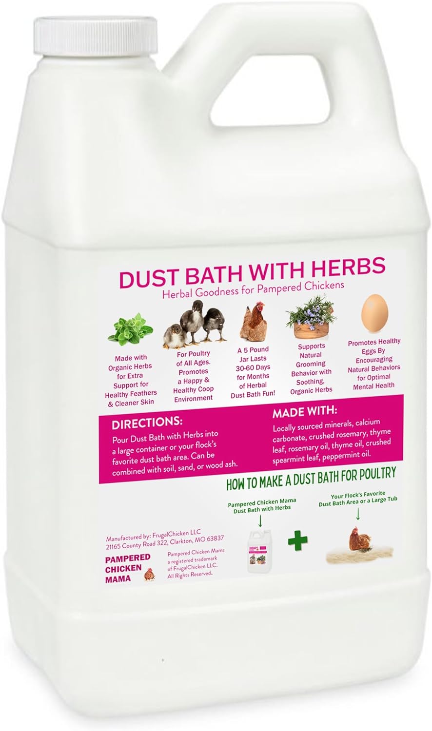 10.5 lb Pampered Chicken Mama Dust Bath with Organic Herbs & Essential Oils for Chickens, Quail, & Poultry | Dust Bath for Chickens to Keep Feathers Clean & Healthy