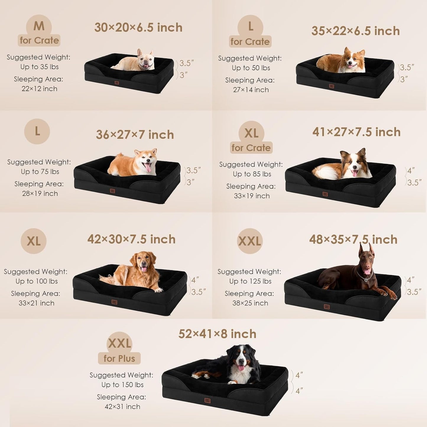 EHEYCIGA Memory Foam Dog Bed for Large Sized, Orthopedic Dog Sofa with Sides and Waterproof Liner, Washable Bolster Pet Couch with Removable Cover, 36x27x7 Inch, Black