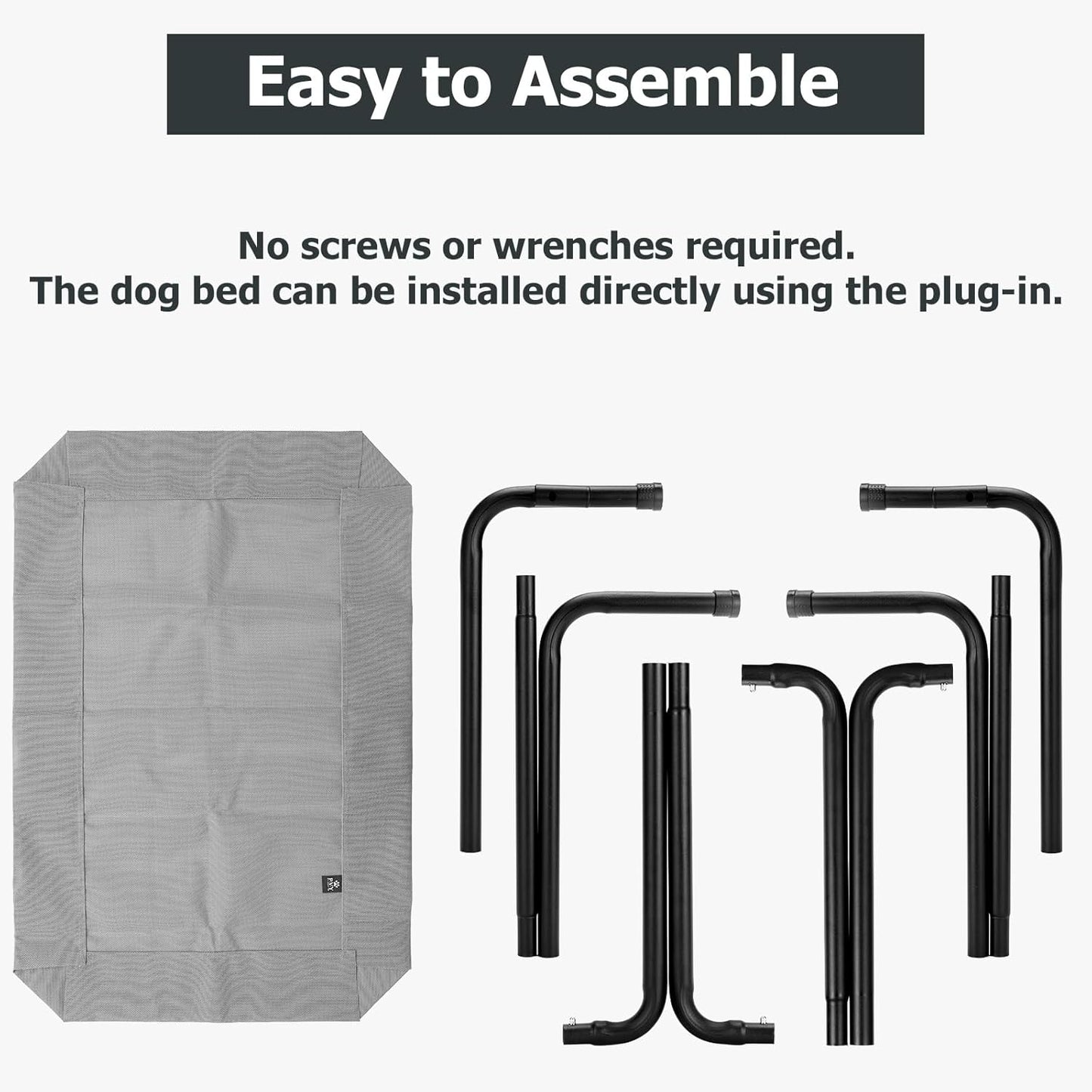 Elevated Dog Bed for Outdoor, XL Raised Dog Cot with Washable Mesh, Cooling Pet Cot Chew Proof for Outside Camping, 47 inch Grey