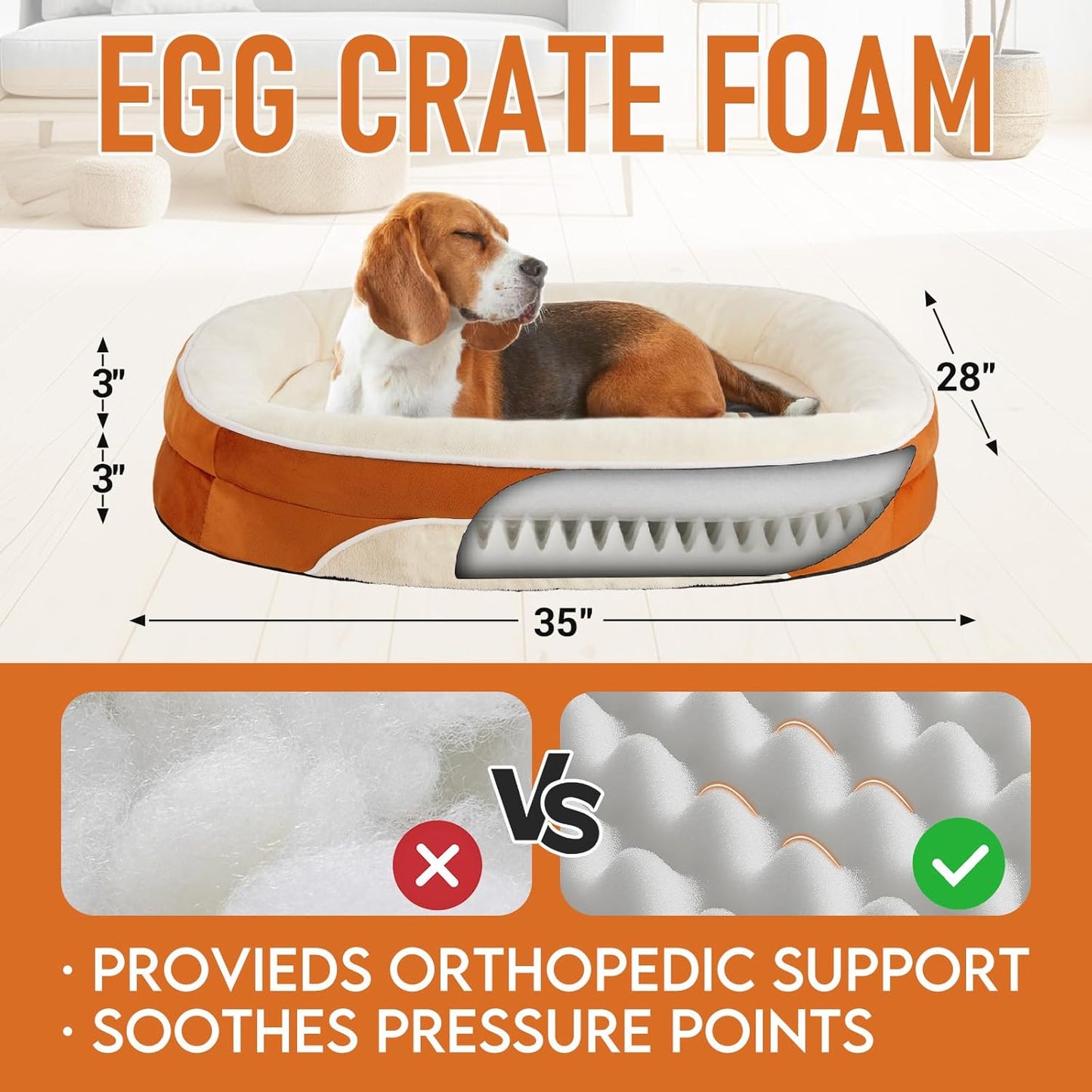 OhGeni Orthopedic Dog Couch Pet Sofa Large Sized Cat Beds with Comfort Foam Support, Soft Comfortable Fabric, Machine Washable Waterproof Removable Cover, 35-Inch (Orange)