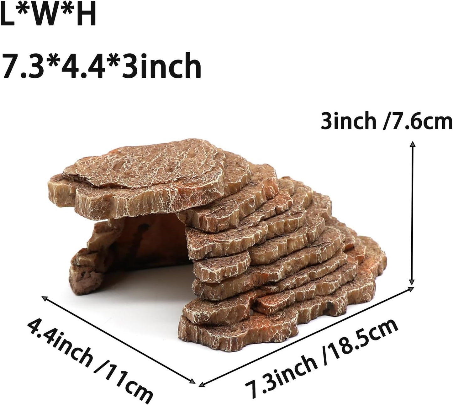 Gecko Hide Shale Scape Step Ledge, Reptile Cave Hideout Tank Accessories Decorations, Great for Reptiles, Amphibians, Leopard Gecko, Lizard, Frogs, Turtle (Small-7.3 * 4.4 * 3)