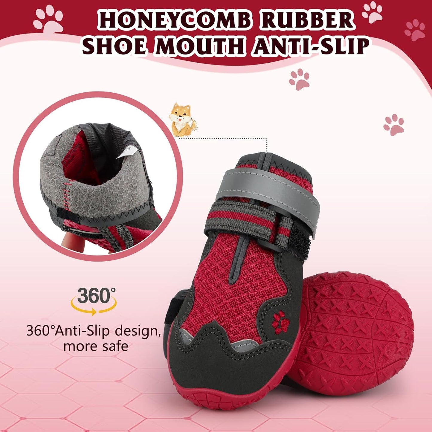 Dog Shoes for Large Medium Small Dog, Mesh Breathable Dog Shoes for Hot Pavement, Anti-Slip Dogs Boots Paw Protectors with Reflective for Outdoor Walking Indoor Hardfloors (Size 2)