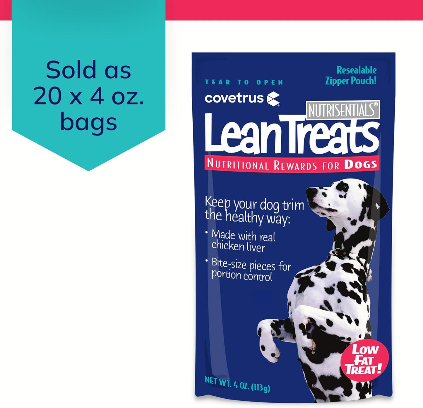 Covetrus Nutrisential Lean Treats for Dogs - Small, Medium & Large Dogs (K9) - Nutritional Low Fat, Bite-Size - Soft Chicken Flavor - 20 Pack - 4oz