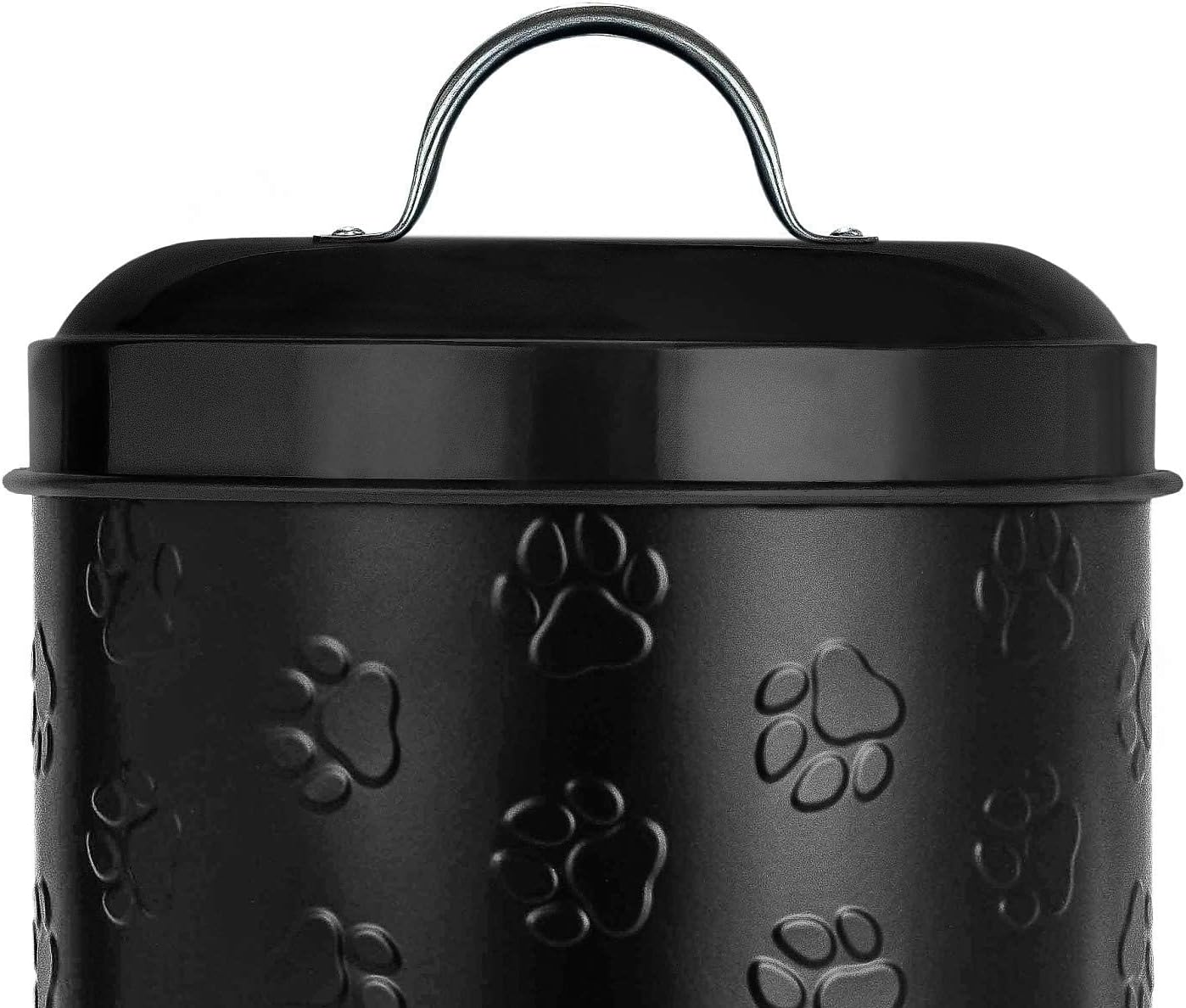 Amici Home Puppy Paws Embossed Pet Food Canister, Pet Storage Containers, Airtight Lid, Dog Treat Jar, Rustic Metal Treat Canister for Kitchen Counter (Black, 140 Oz)