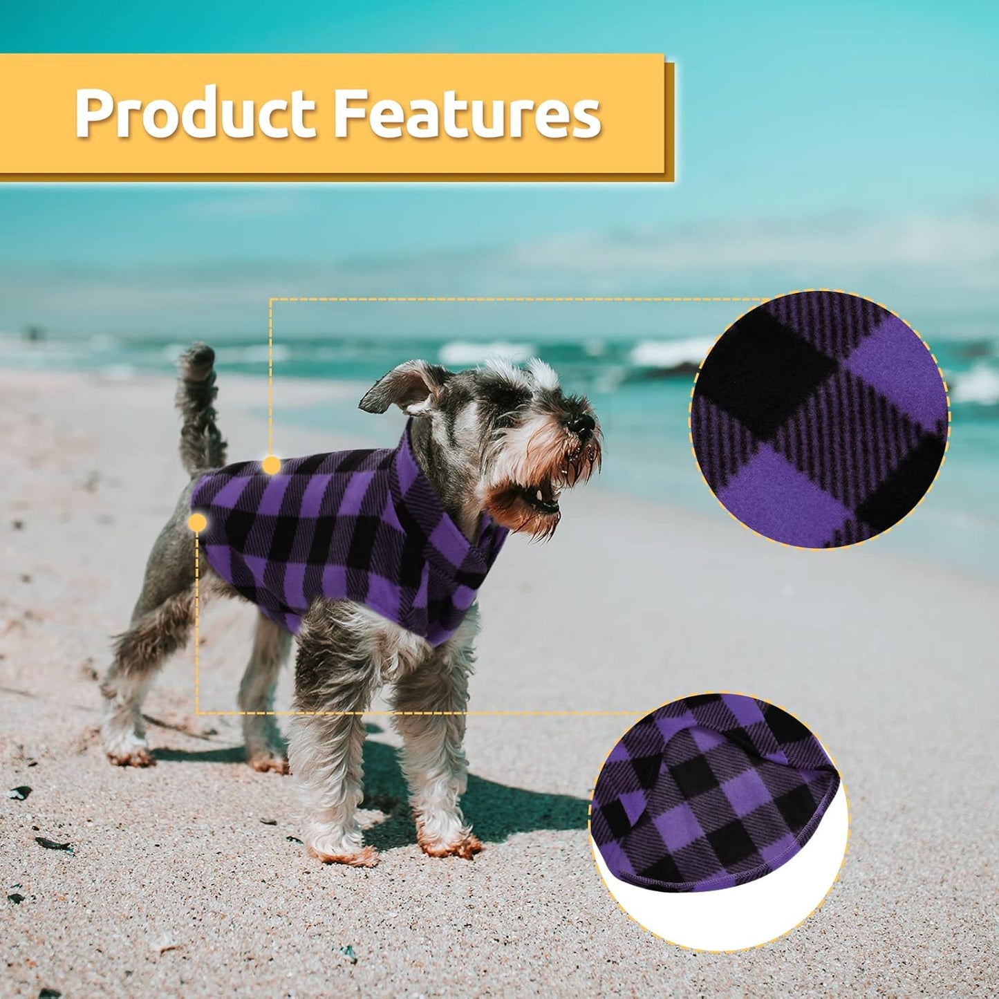 Asenku Plaid Dog Fleece Vest - Soft Comfortable Pet Pajamas with Warm Winter Coat, Jacket for Small & Medium Dogs