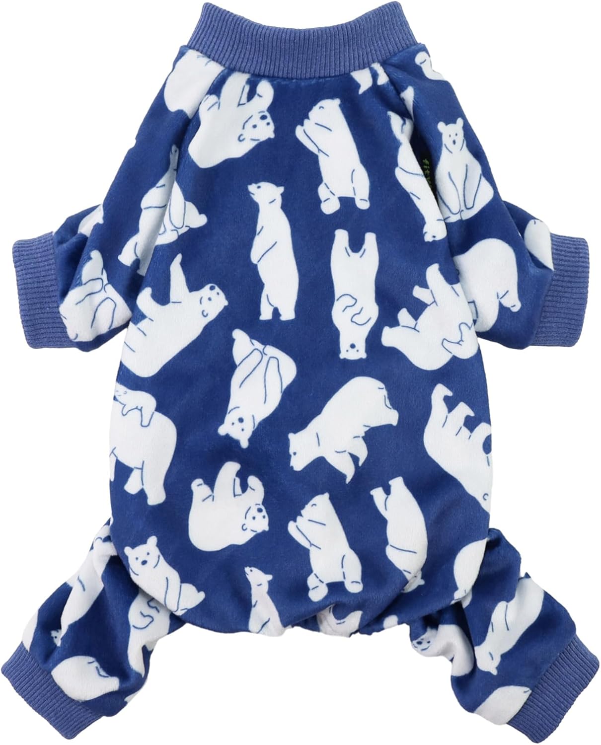 Fitwarm Polar Bear Dog Pajamas, Dog Clothes for Small Dogs Girl Boy, Pet Onesie with Feet, Cat Outfit, Lightweight Velvet, Royal Blue, White, Large