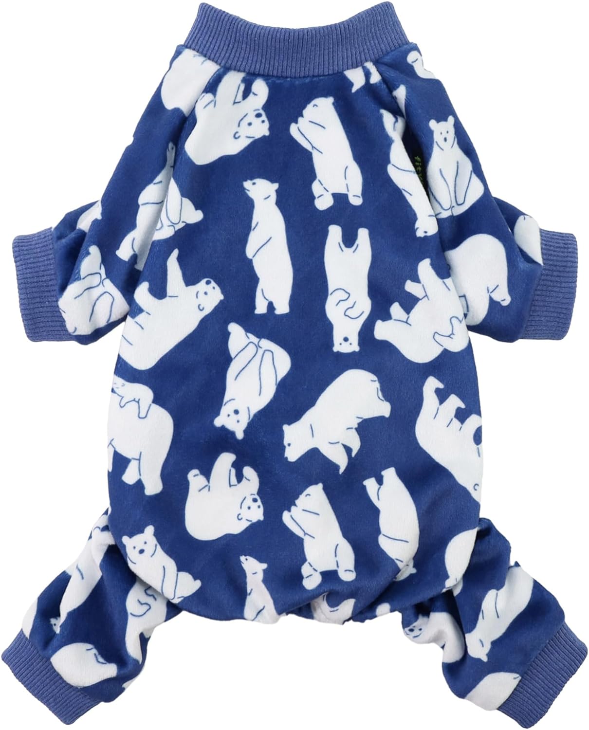 Fitwarm Polar Bear Dog Pajamas, Dog Clothes for Small Dogs Girl Boy, Pet Onesie with Feet, Cat Outfit, Lightweight Velvet, Royal Blue, White, Medium