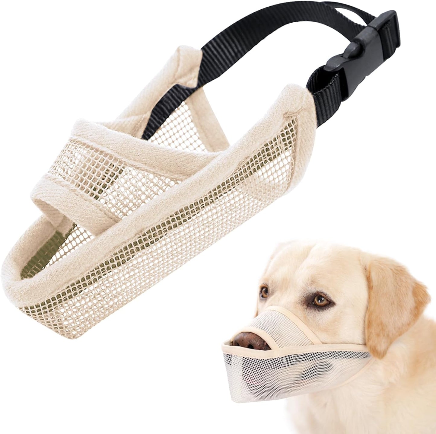 Crazy Felix Nylon Dog Muzzle for Small Medium Large Dogs, Air Mesh Breathable and Drinkable Pet Muzzle for Anti-Biting Anti-Barking Licking (S, Beige)