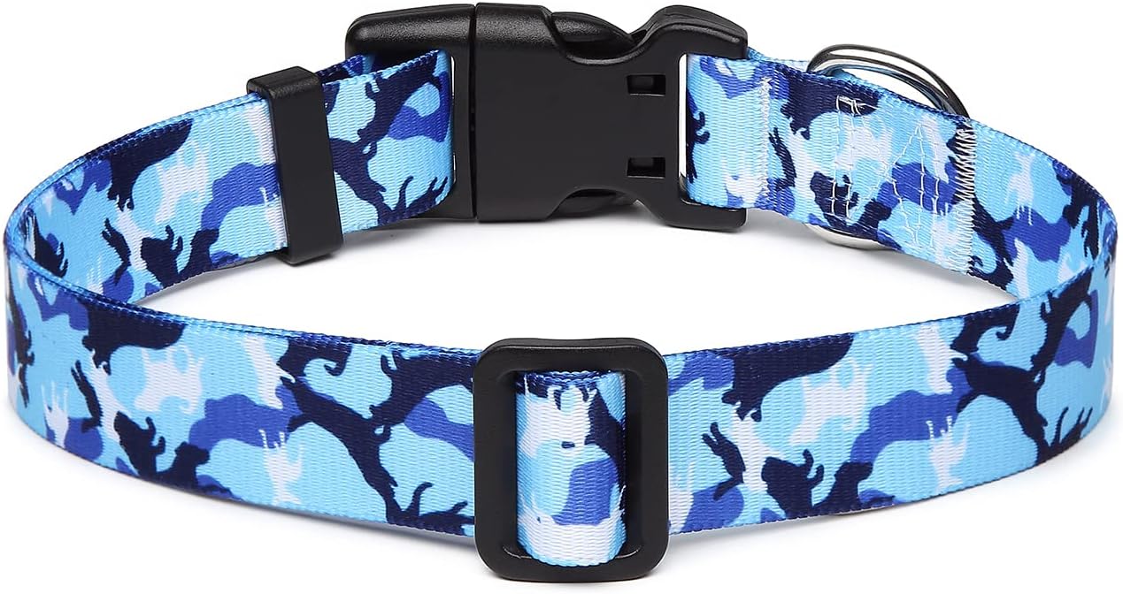 Mercano Adjustable Dog Collar - Special Design Patterns, Soft Nylon Comfortable Durable Pet Collar for Small Medium Large Dogs (XS, Dog Camouflage Blue)