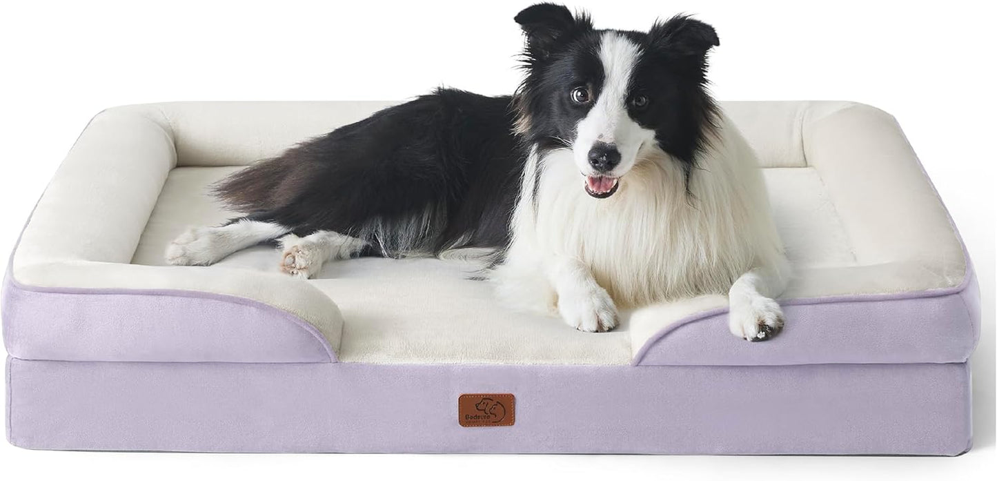Bedsure Orthopedic Dog Beds Large Sized Dog - Washable Large Dog Cat Bed Waterproof, Comfort Dogs Couch Sofa with Washable Removable Cover, Pet Bed with Nonskid Bottom, Lavender, 35"