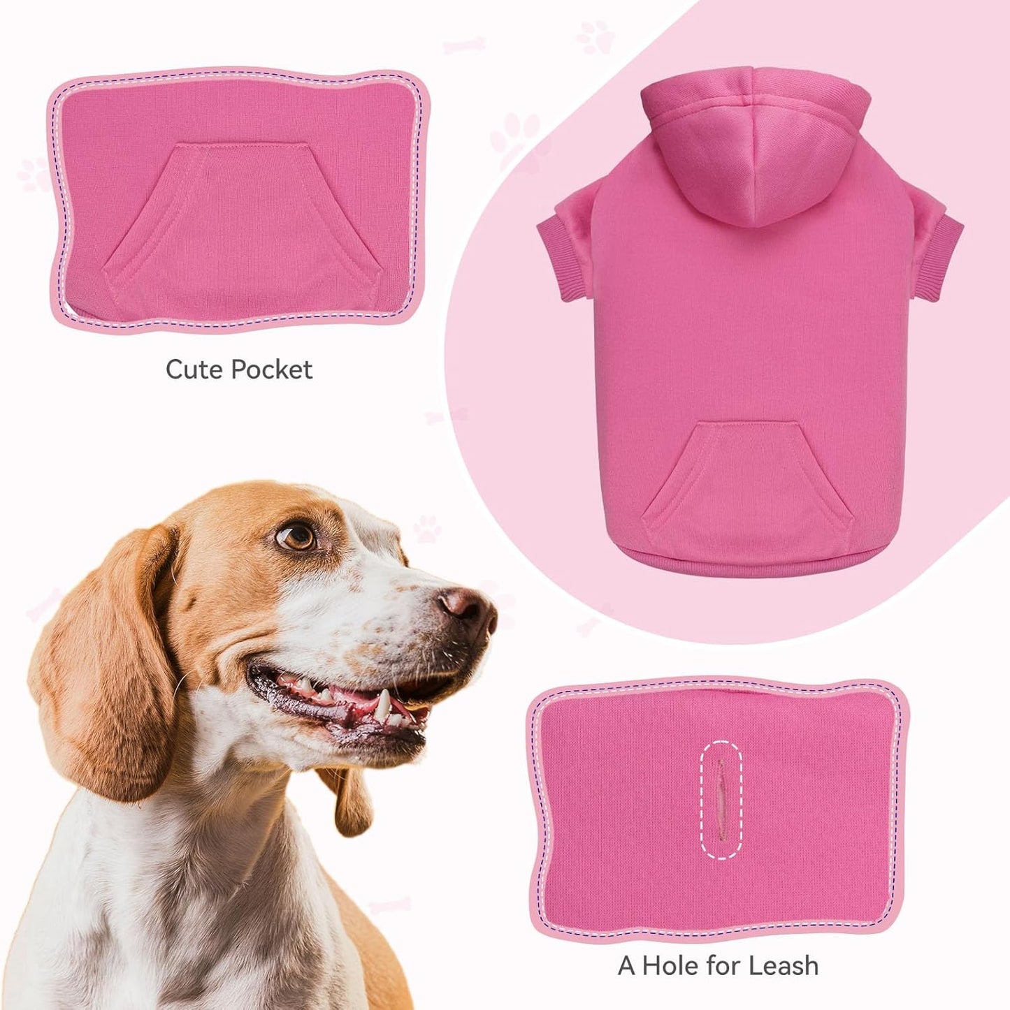 Dog Sweaters for Small Dogs Dog Hoodie Pet Sweater Solid Soft Brushed Fleece Pet Clothes Hoodie Sweatshirt with Pocket(Pink-S)