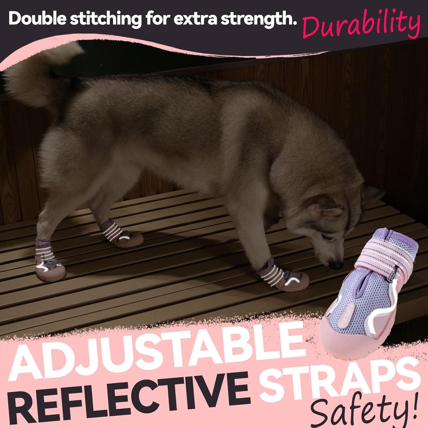 Dog Shoes for Large Small Medium Dogs, Breathable Mesh Dog Boots & Paw Protectors for Summer Hot Pavement Winter Snow, Waterproof Anti-Slip Dog Booties for Hiking Hardwood Floors(Pink-Purple4)