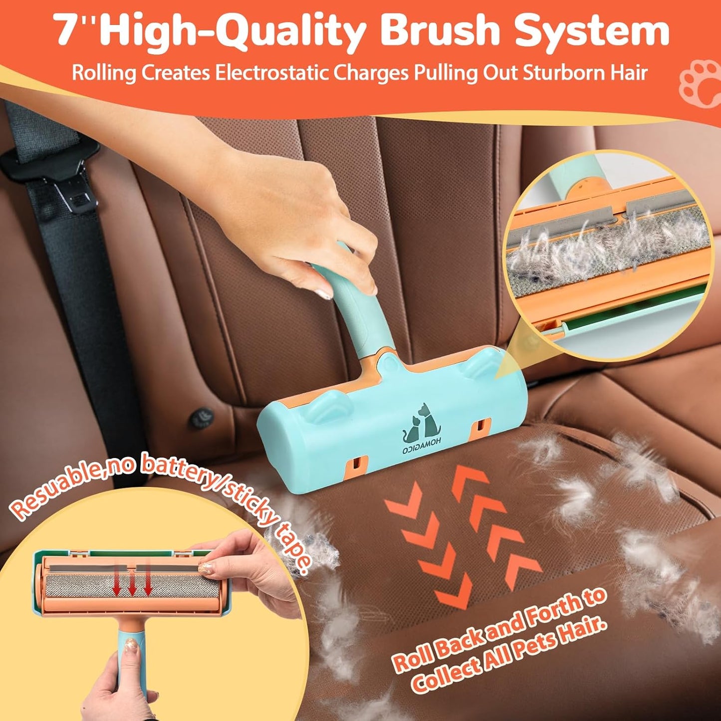 5 PCS Pet Hair Removal Tool, Roller Dog Hair Removers for Couch, Retractable Pet Hair Carpet Scraper Rack, Reusable Cat Hair Remover for Bed, Rugs, Stairs, Furniture