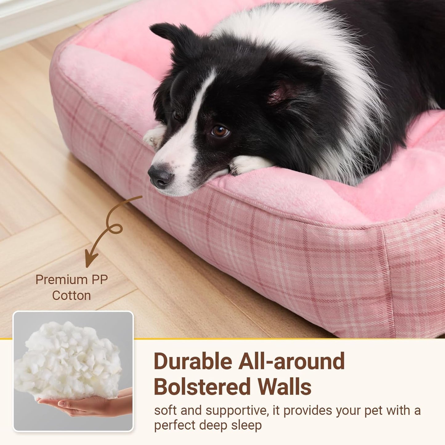 MIHIKK Rectangle Dog Beds for Extra Large Dogs & Cats, Orthopedic Sleeping Pet Bed for Couch with Durable Puppy Cuddler and Anti-Slip Bottom Machine Washable 44 * 30 Inch (Pink)