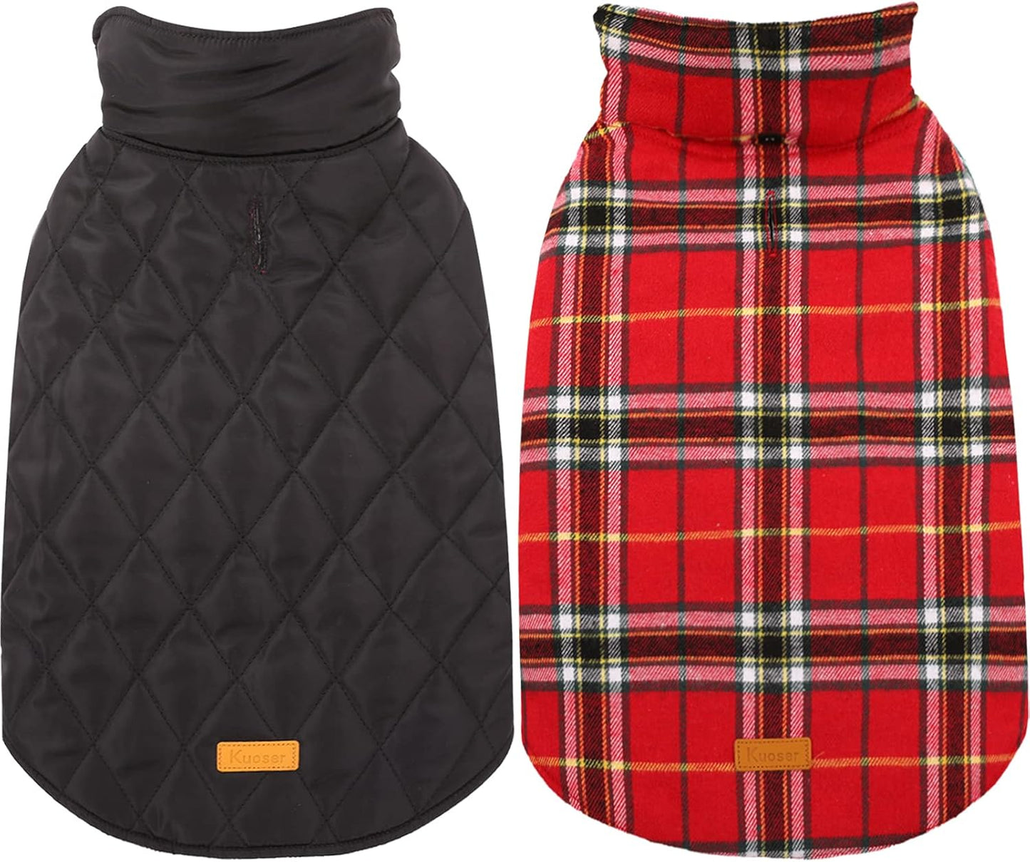 Kuoser Waterproof Dog Coat, Reversible Dog Jacket for Small Dogs, Adjustable Durable Doggie Winter Coat Warm Cozy Puppy Cold Weather Apparel from Small to Large Breed, Bright Red S