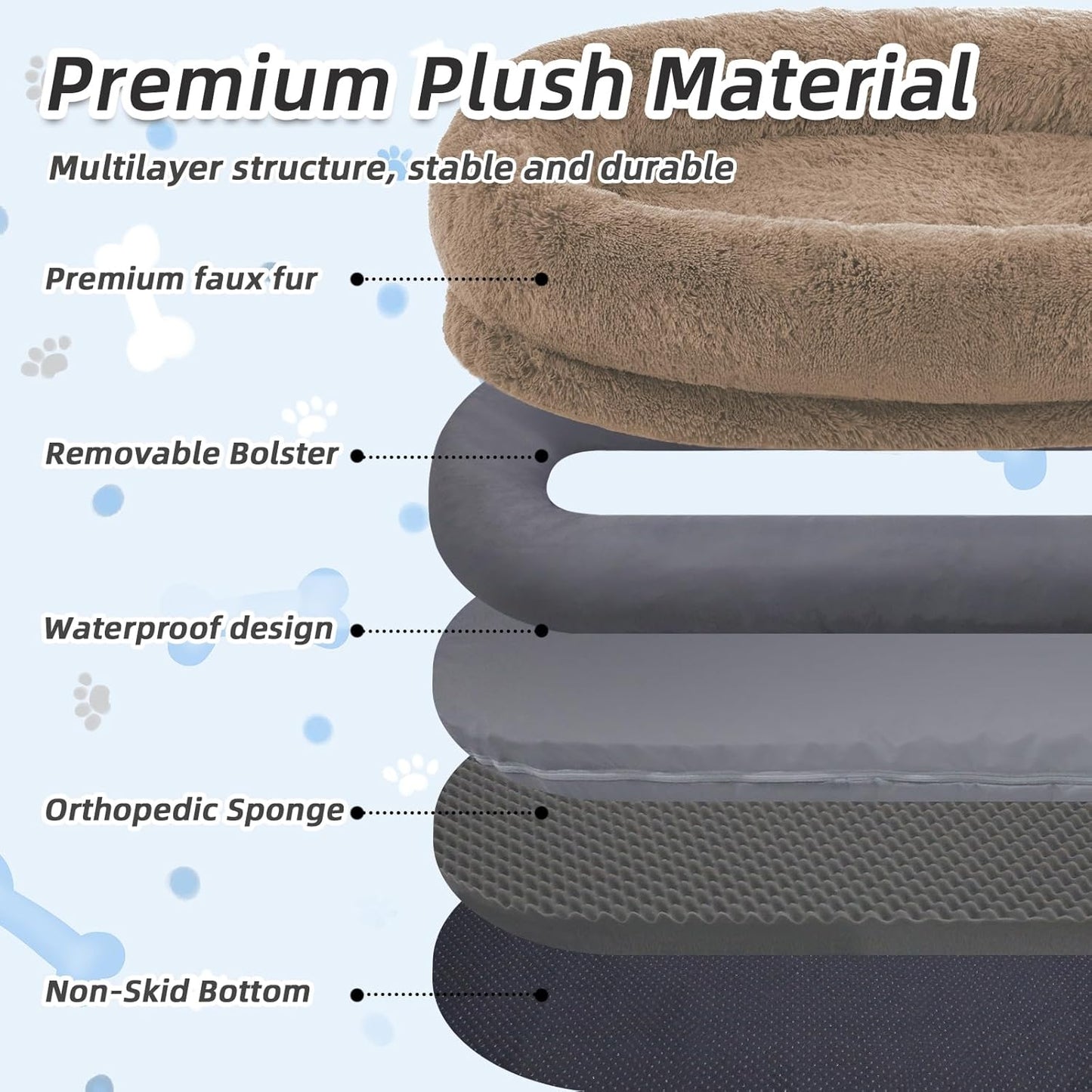 Human Dog Bed, Large Dog Beds for Humans Size Fits You and Pets, Washable Faux Fur Orthopedic Human Pet Bed for People Doze Off, Napping, Present Pillow, Blanket, Strap - Khaki