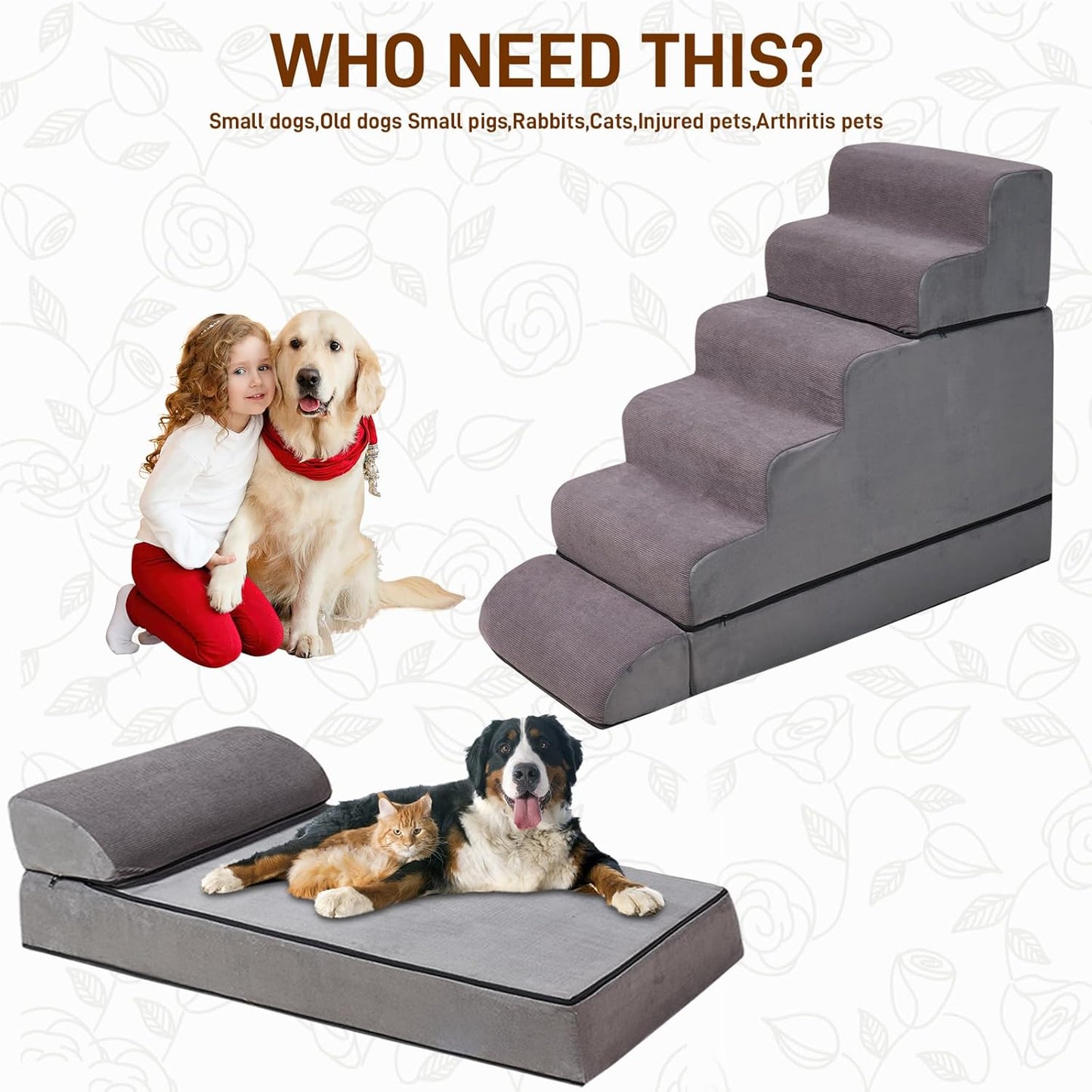 24-30inches High Dog Stairs & Steps for High Beds Tall, LitaiL 29inch 6 Steps Pet Stairs/Steps for High Beds Large Dogs, Non-Slip Dog Ramps for Small Dogs, for Older Cats