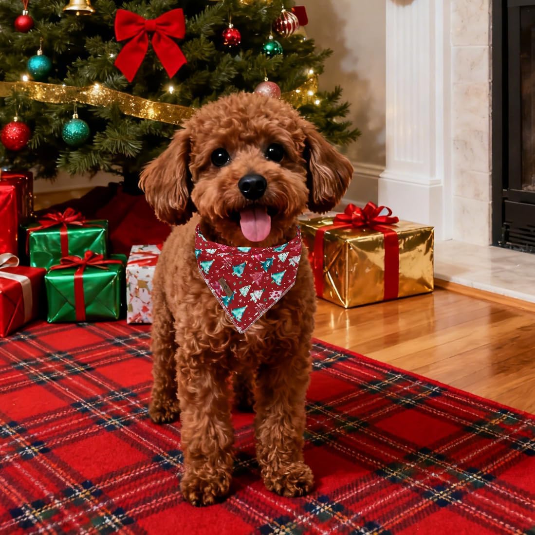lionet paws Christmas Dog Bandana,Christmas Tree Fabric Dogs Kerchief for Small Medium Dogs,Dog Cotton Red Triangle Bibs Scarf for Girl Boy