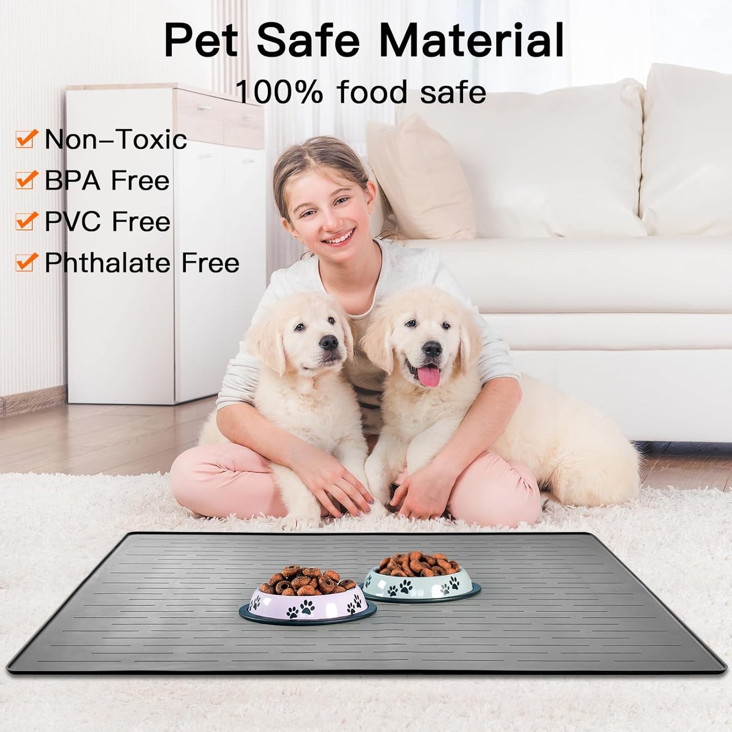 39.4"x29.5" Largest Pet Food Mat, Silicone Dog Mats for Food and Water, Nonslip Pet Feeding Mats for Floors,Dog Cat Bowl Mat with Raised Edges, Dark Brown