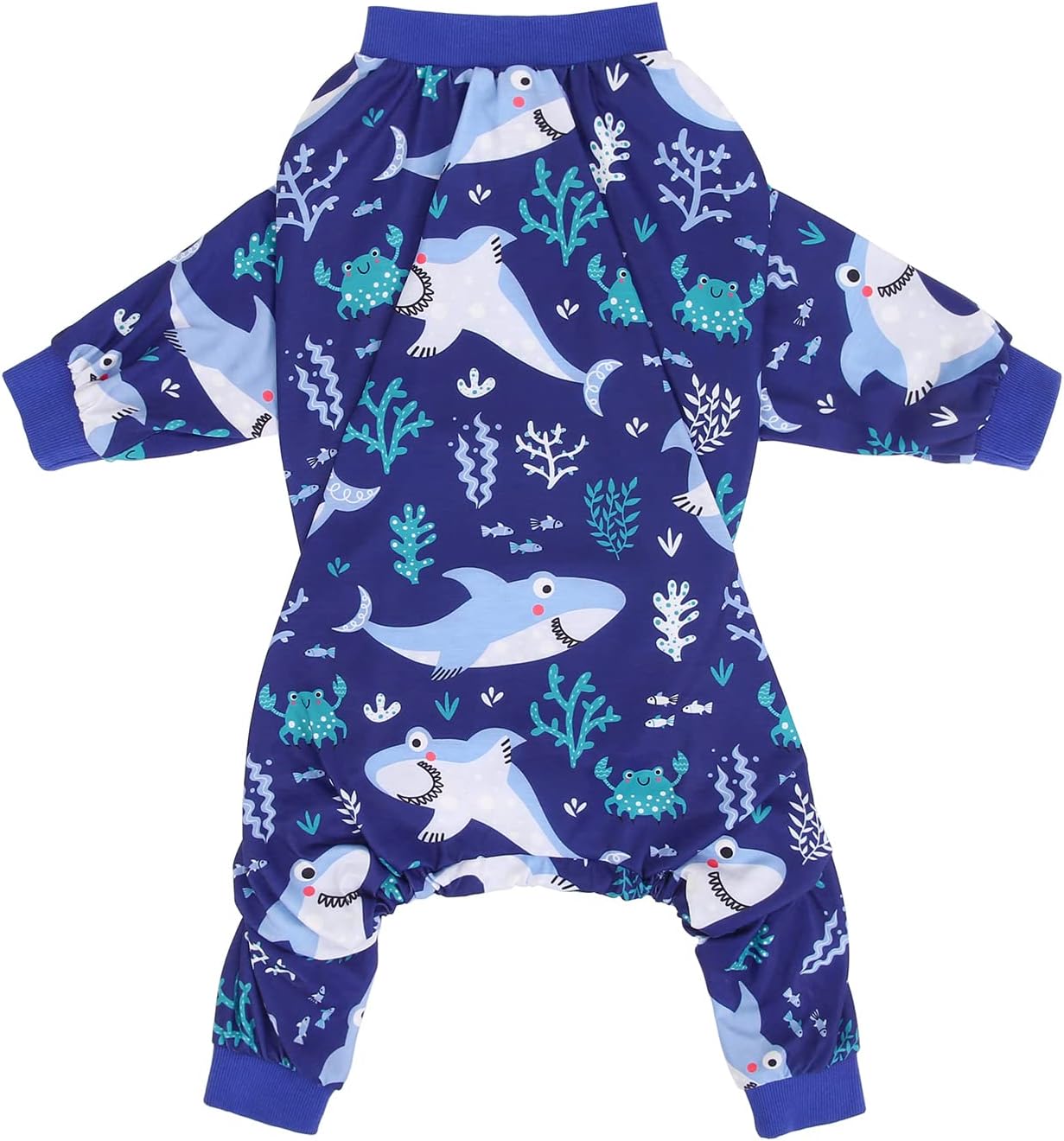 HDE Dog Pajamas One Piece Jammies Jumpsuit Pet Clothes Outfit Stretchy Lightweight Comfy Shirt Pjs for M-3XL Dogs Sharks - M