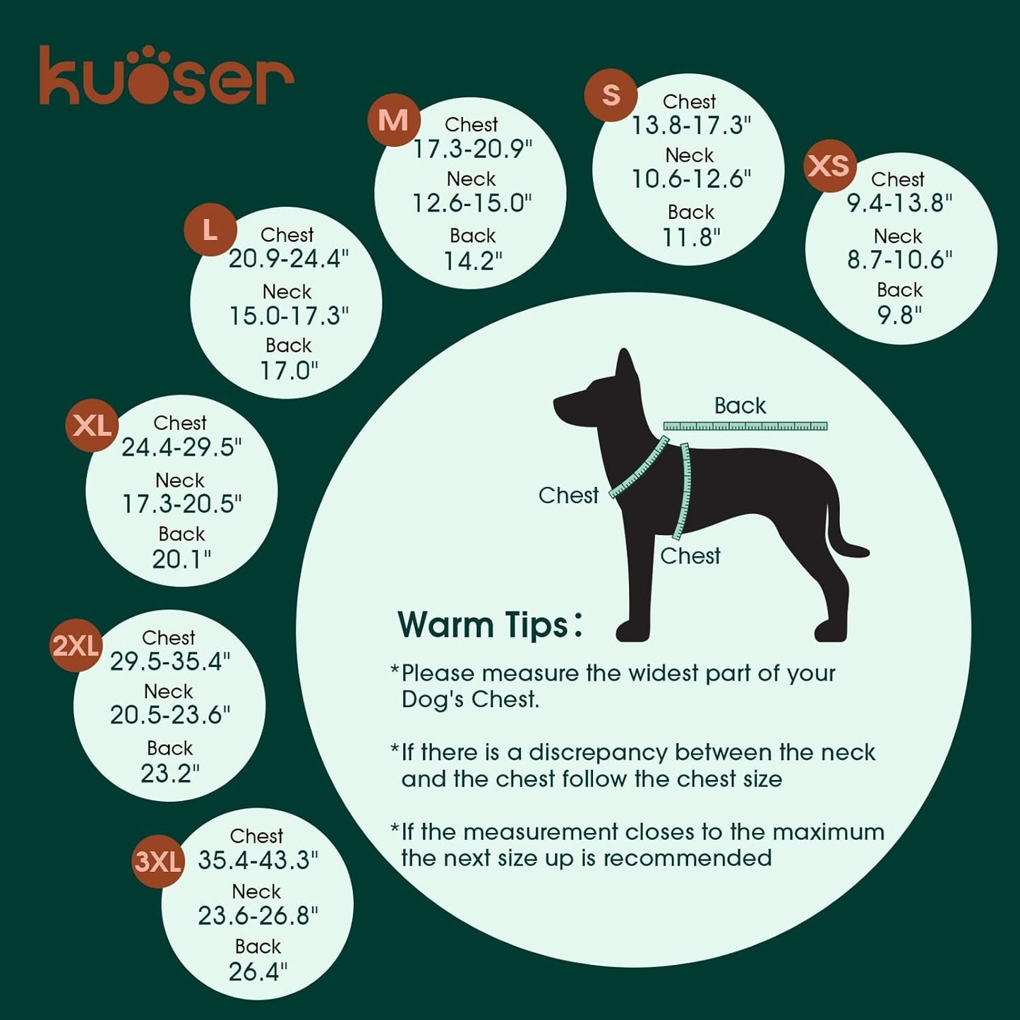 Kuoser Warm Dog Coat, Waterproof Dog Jacket for Extra Large Dogs, Adjustable Durable XXXL Doggie Winter Coat Reversible Puppy Cold Weather Apparel for Large Breed, Red 3XL
