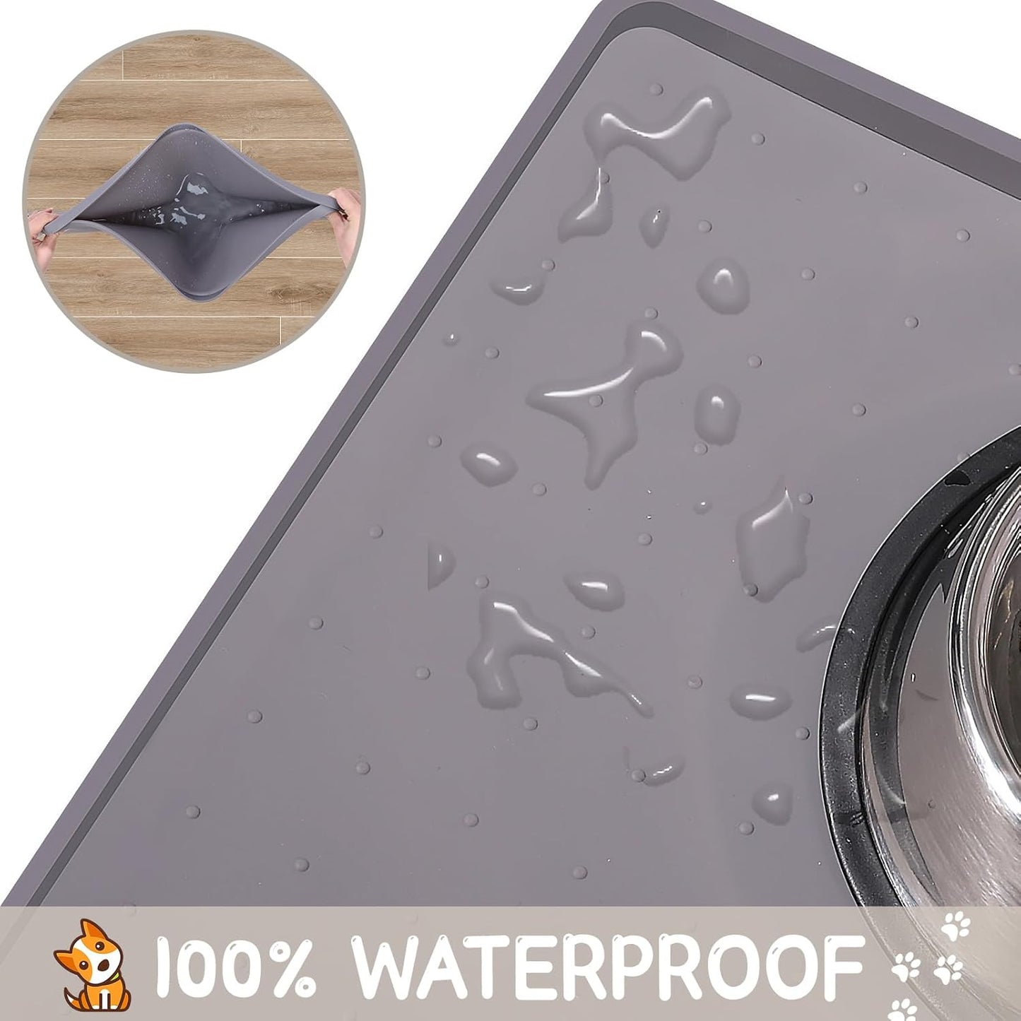 MateeyLife Silicone Cat & Dog Food Mat for Floors Waterproof, Anti-Slip Dog Bowl Mats for Food and Water, Pet Feeding Mats with Lip to Prevent Spills, Pet Placemat for Messy Drinkers to Protect Floors