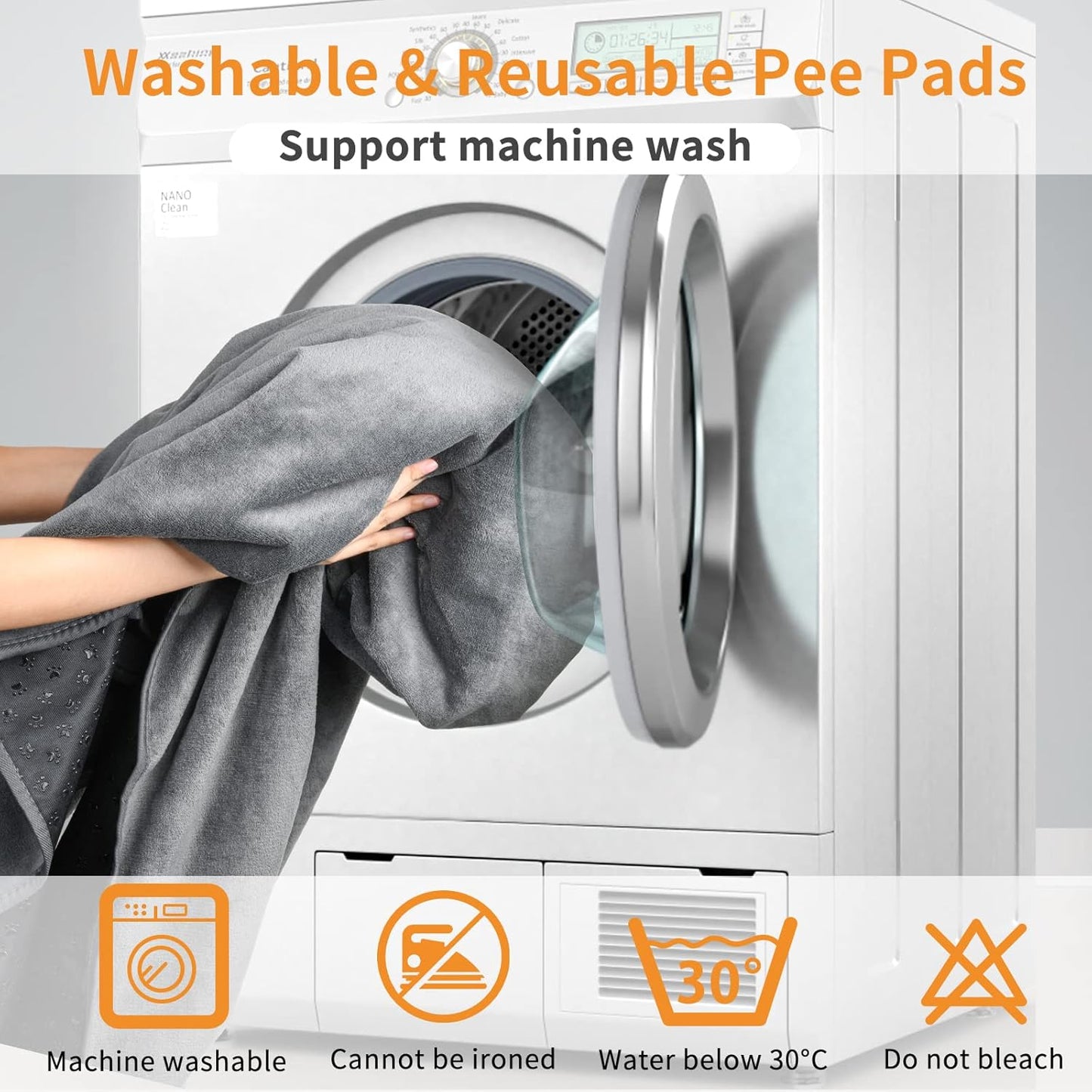 LOOBANI Washable Pee Pad for Dogs, 2 Packs Non-Slip Puppy Training Pads, Fast Absorbent Pet Whelping Pads, Puppy Playpen Mat for Incontinence, Housebreak, Crate, 41x41in, Gray