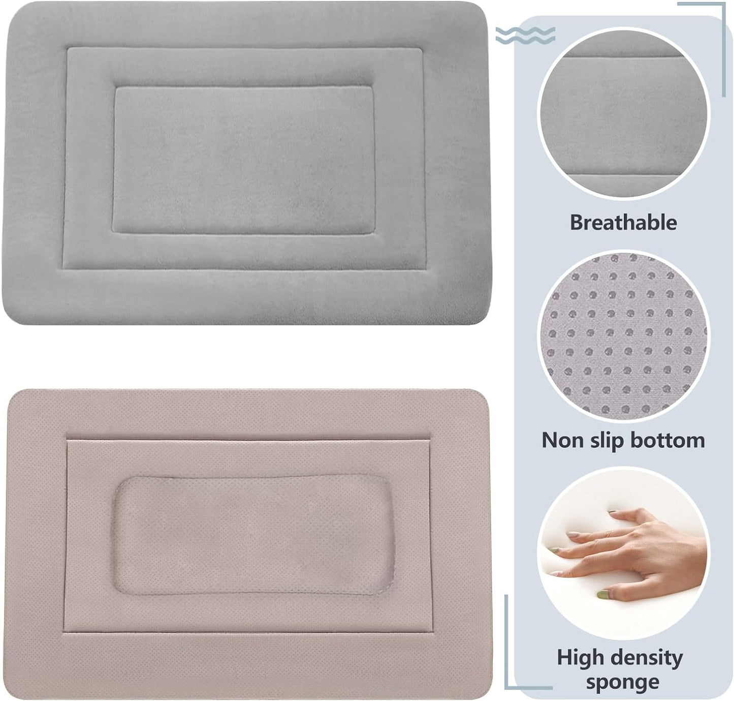 JoicyCo Soft Dog Crate Bed Pad Mat, 42 in Non-Slip Bottom Washable for Large Dogs, Pet Mattress Kennel Pad, Clay Gray