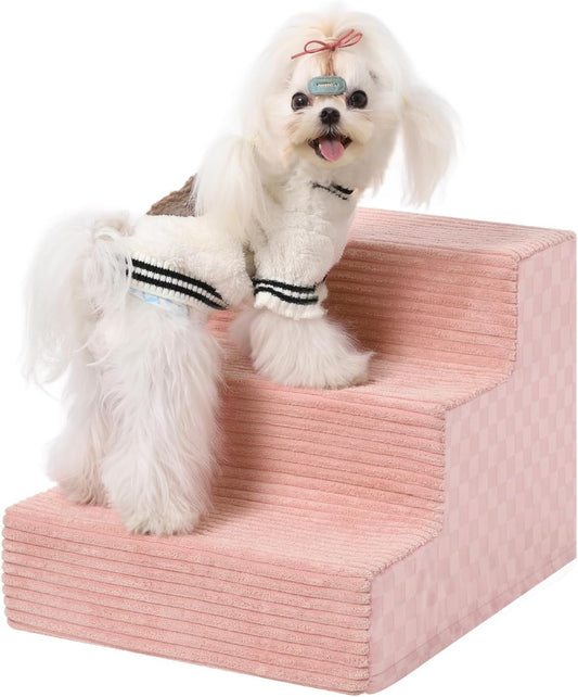 Dog Stairs for Small Dogs,13" H,3-Step Dog Steps Ramp for Bed and Couch with High Density Foam,Non-Slip Pet Steps for Doggy and Cat,Pet Stairs with a Washable Cover,Pink
