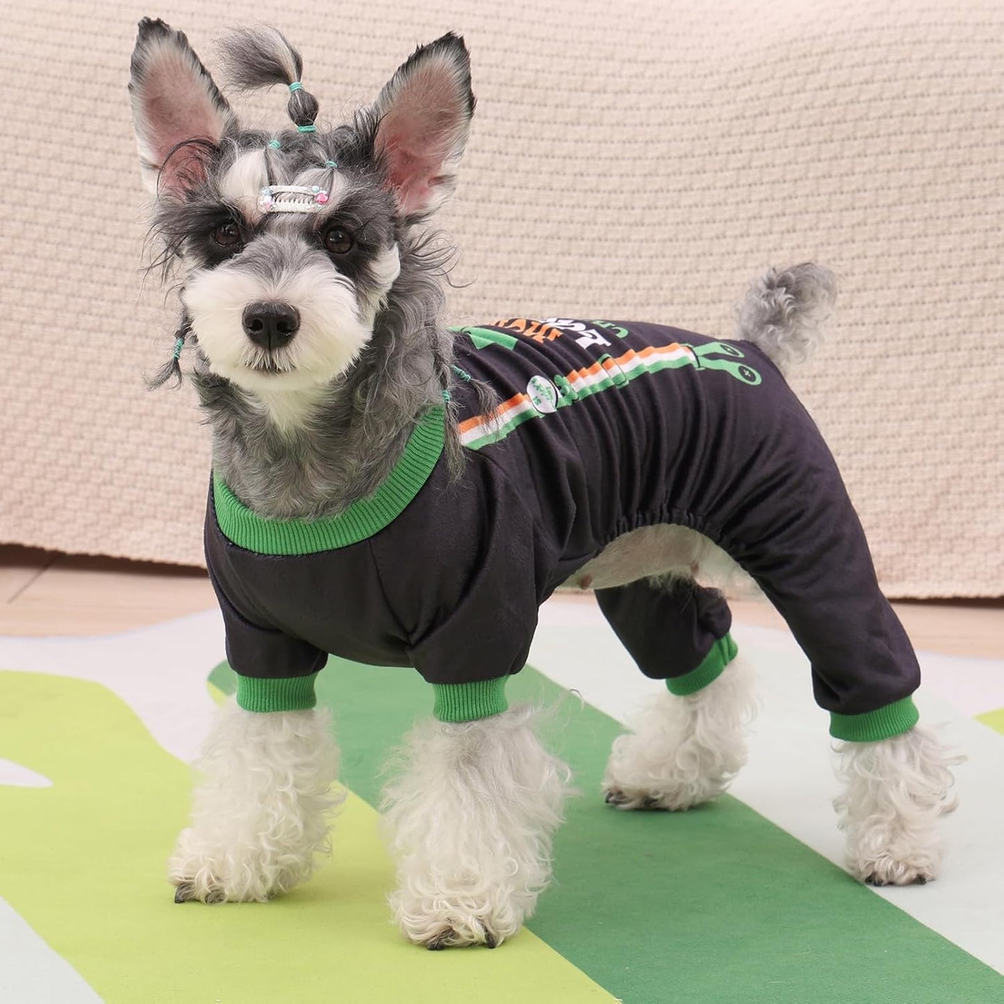 CuteBone Dog Pajamas St.Patrick's Day Puppy Onesies Small Dogs Soft Pjs Coat Cat Apparel Comfy Pet Clothes Outfit Doggie Bodysuit P327XL