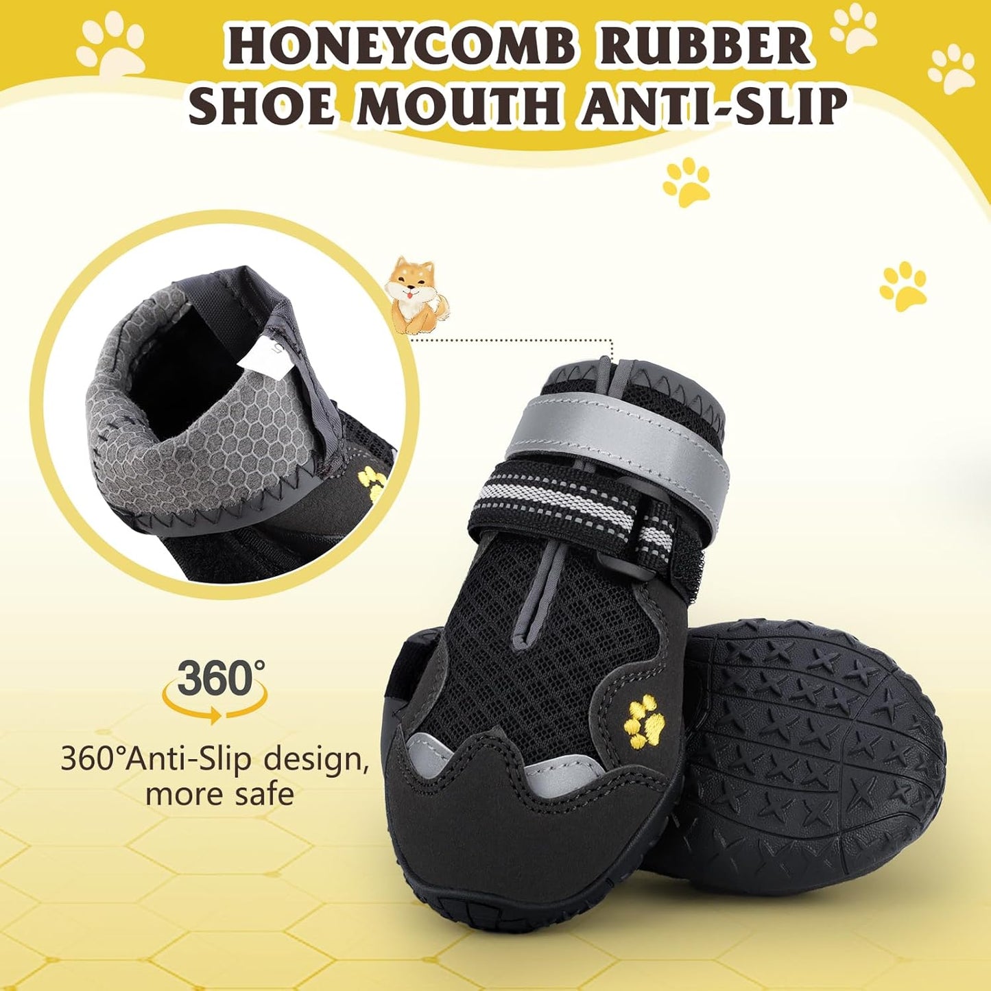 Dog Shoes for Large Medium Small Dog, Mesh Breathable Dog Shoes for Hot Pavement, Anti-Slip Dogs Boots Paw Protectors with Reflective for Outdoor Walking Indoor Hardfloors (Size 5)