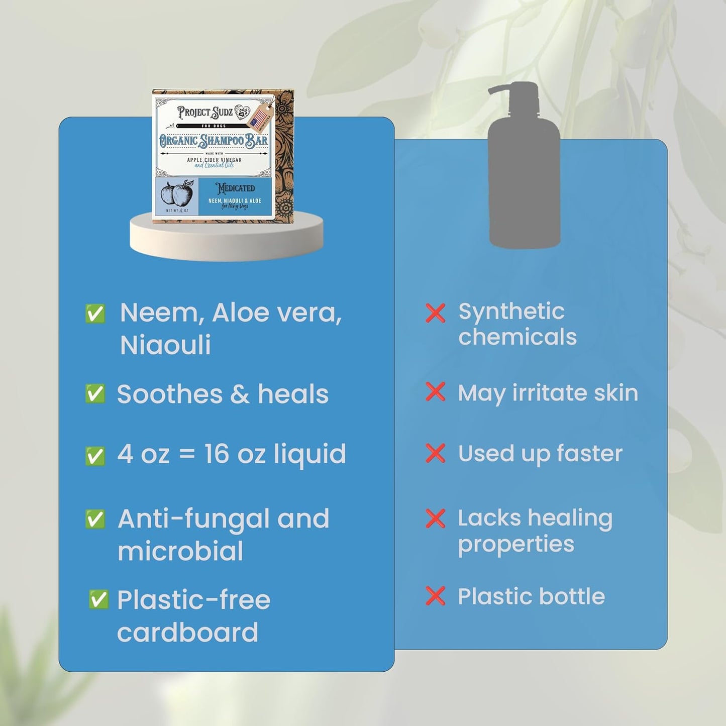 Medicated Organic Dog Shampoo Bar for Hot Spots, Dry Coat, and Allergies, All Natural Dog Shampoo with Neem, Aloe, and ACV, Eco-Friendly, Vet Recommended, 1 Bar for Sensitive Skin Relief