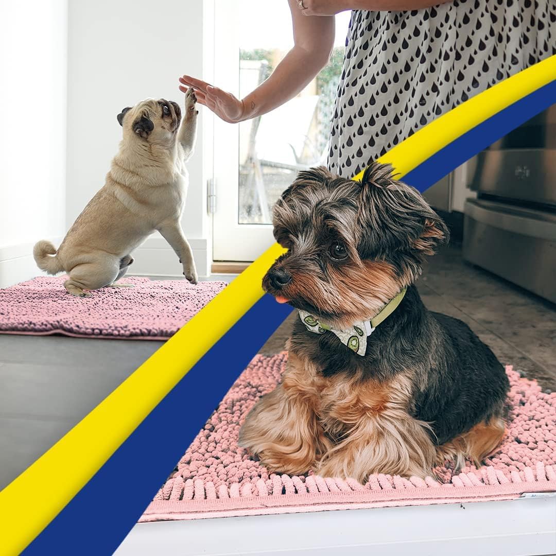 Muddy Mat® AS-SEEN-ON-TV Highly Absorbent Microfiber Door Mat and Pet Rug, Non Slip Thick Washable Area and Bath Mat Soft Chenille for Kitchen Bedroom Indoor and Outdoor - Light Pink 24" x 72"