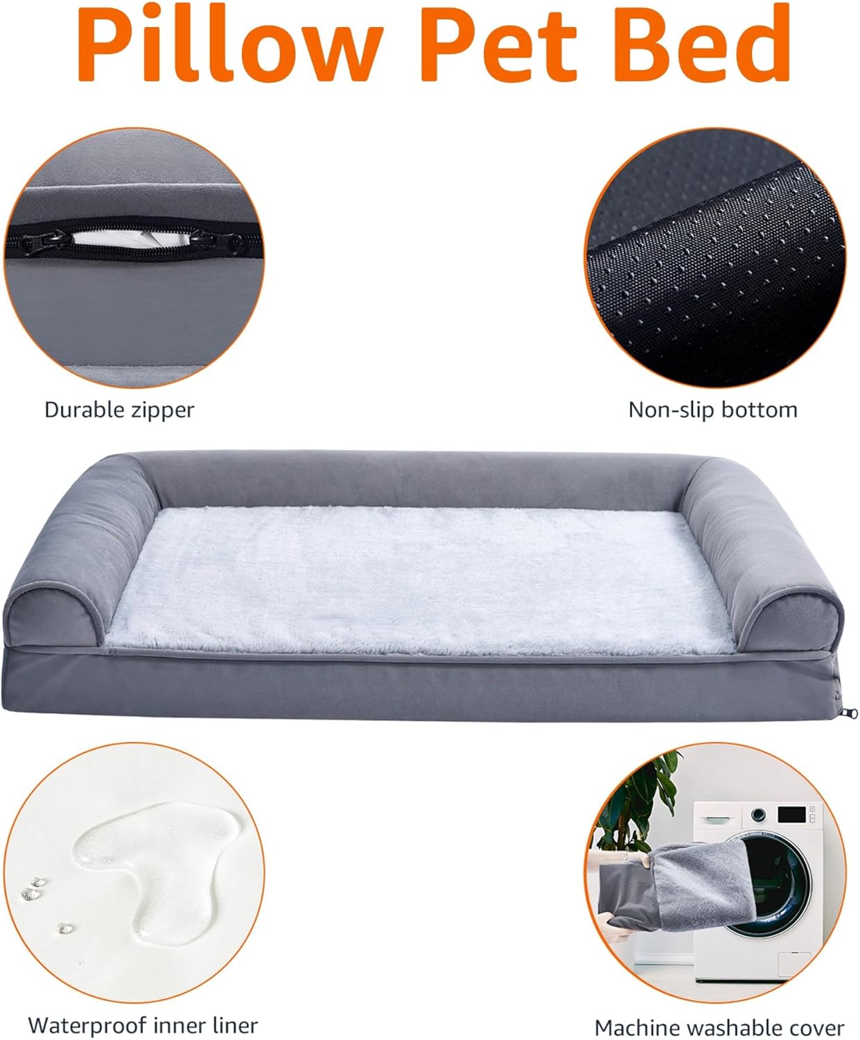 Amazon Basics Living Room Couch Dog Bed with Premium Foam, Pressure-Relief Support for Dogs up to 90lbs, Machine Washable Cover, Extra Large Sized (44" x 35"), Grey