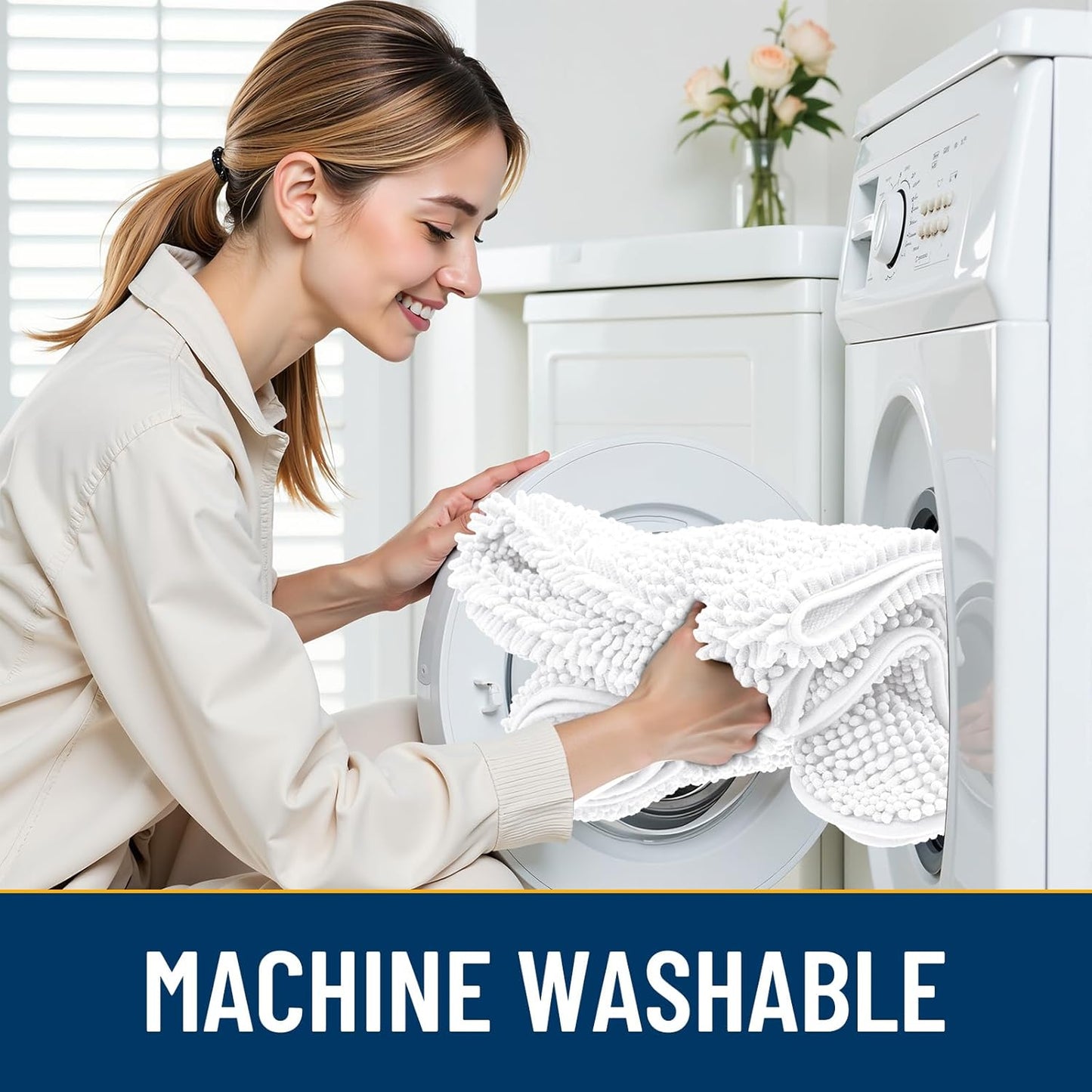 Smiry Dog Door Mat for Muddy Paws 24x16, Absorbs Moisture and Dirt Doormat, Non-Slip Washable Quick Dry Chenille Front Door Mat Indoor Entrance, Entryway Carpet for Inside Floor, White