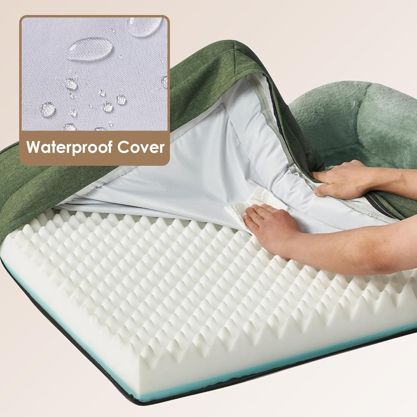 EHEYCIGA Memory Foam Dog Bed for Medium Size, Orthopedic Dog Sofa with Sides and Waterproof Liner, Washable Bolster Pet Couch with Removable Cover, 35x22x6.5 Inch, Green