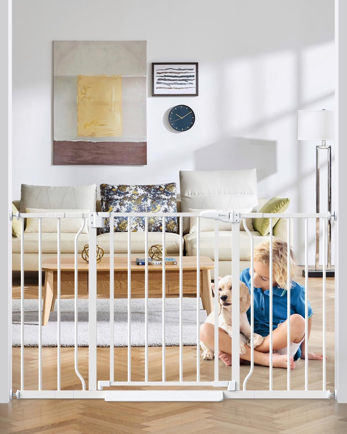 29"-51" Baby Gate for Stairs, Auto Close Stroller Friendly Dog Gate Indoor for Doorways, Pressure Mounted Baby Gate, Easy Walk Through Gate for Children & Pets, White