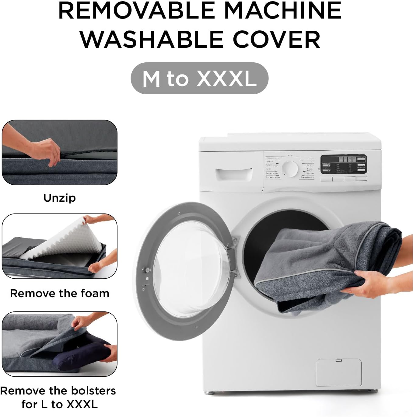 MADE 4 PETS Orthopedic Dog Bed for Large Dogs, Supportive Foam Big Large Pet Bed Sofa with Washable Removable Cover, Waterproof Dog Couch Bed, Non-Slip Bottom and Egg-Crate Foam, Grey