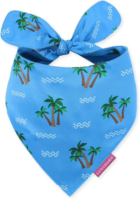 LunaMarie - Luxury Pet Birthday Bandanas -Premium & Silky Poly Fabric | 100% Handmade | Custom Shape Dual Layered (Playa Azul, Small)