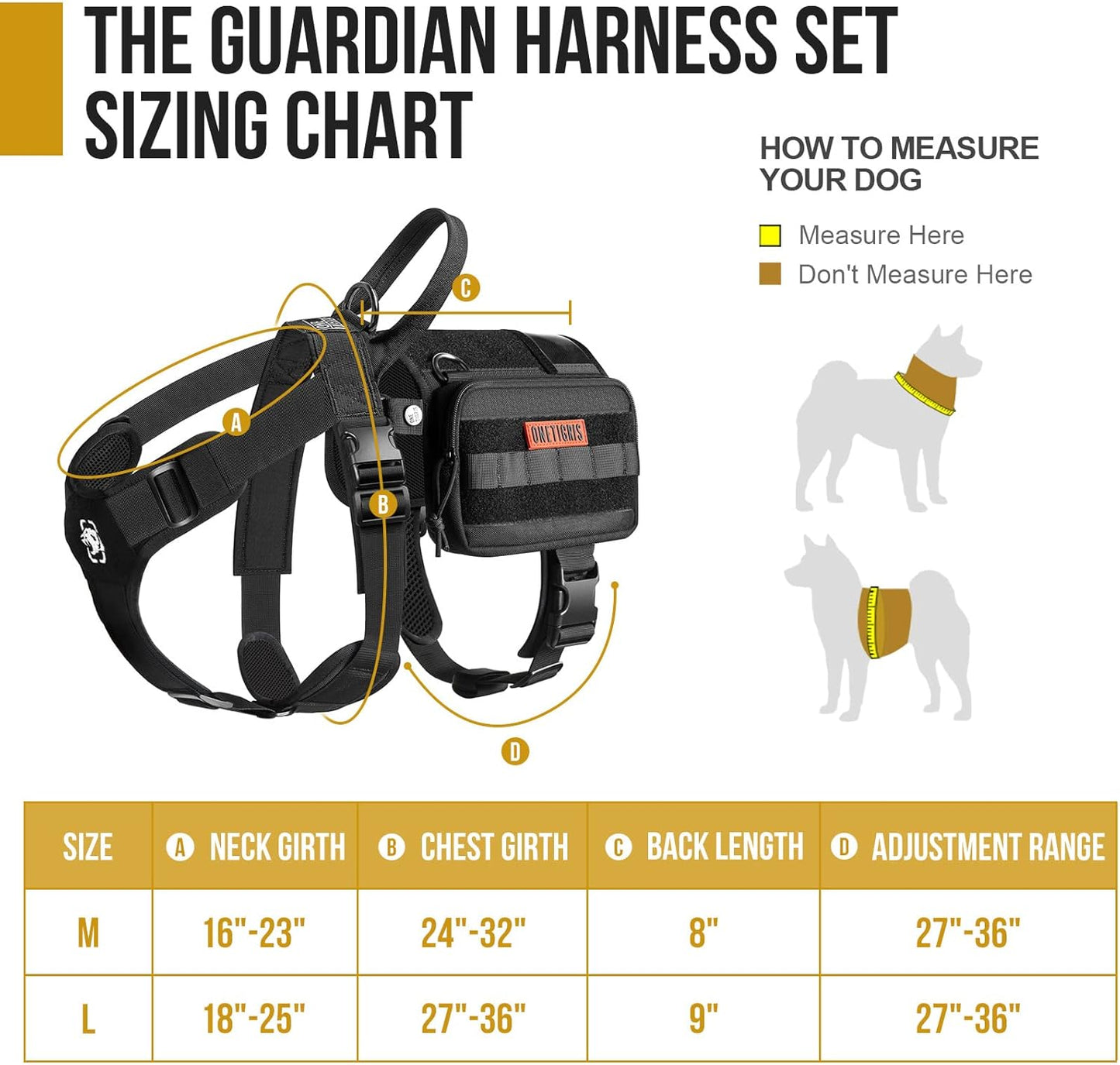 OneTigris Service Dog Vest Harness, Service Dog Cape Guardian Dog Backpack Harness with Pouches Dog Saddle Bag for Small Medium and Large Dogs (Black, M)