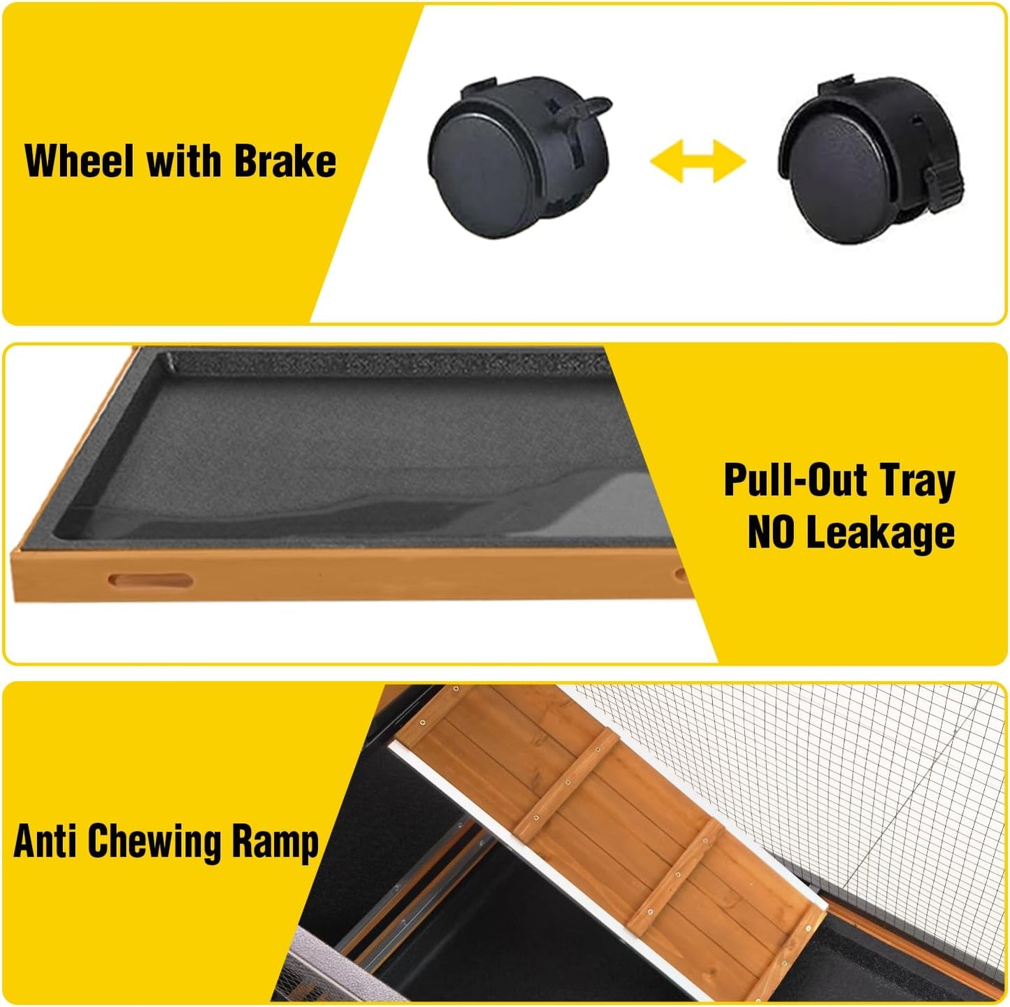 AIVITUVIN Rabbit Hutch Indoor with Metal Frame Rabbit Cage with Pull Out Tray No Leakage Bunny Cage with Wheel Guinea Pig Cage