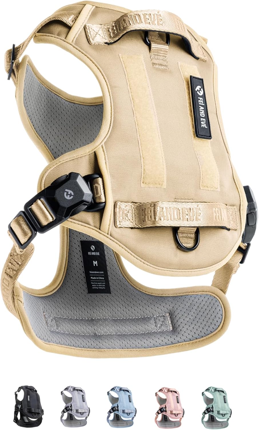 2025 New Edition, Fei & Eve MagEase Dog Harness - 3-Second Magnetic Buckles | 3-Point No-Pull Control | Heavy-Duty 900D Nylon | Dual Safety Handles | Breathable Mesh | Adjustable Fit, Large, Champagne