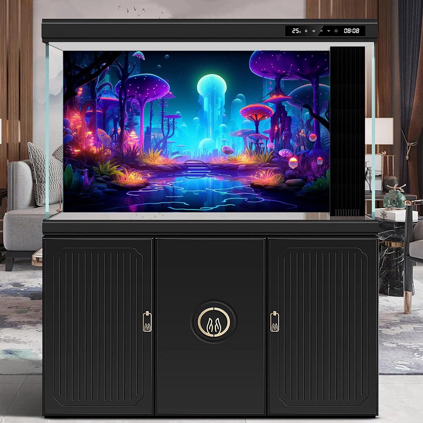 Fantasy Forest Aquarium Background Mysterious Plants Abstract Mushrooms Cartoon Style Forest Terrarium Backdrop Tranquil Stream Fish Tank Background Wallpaper Poster Decor Vinyl 48x24in